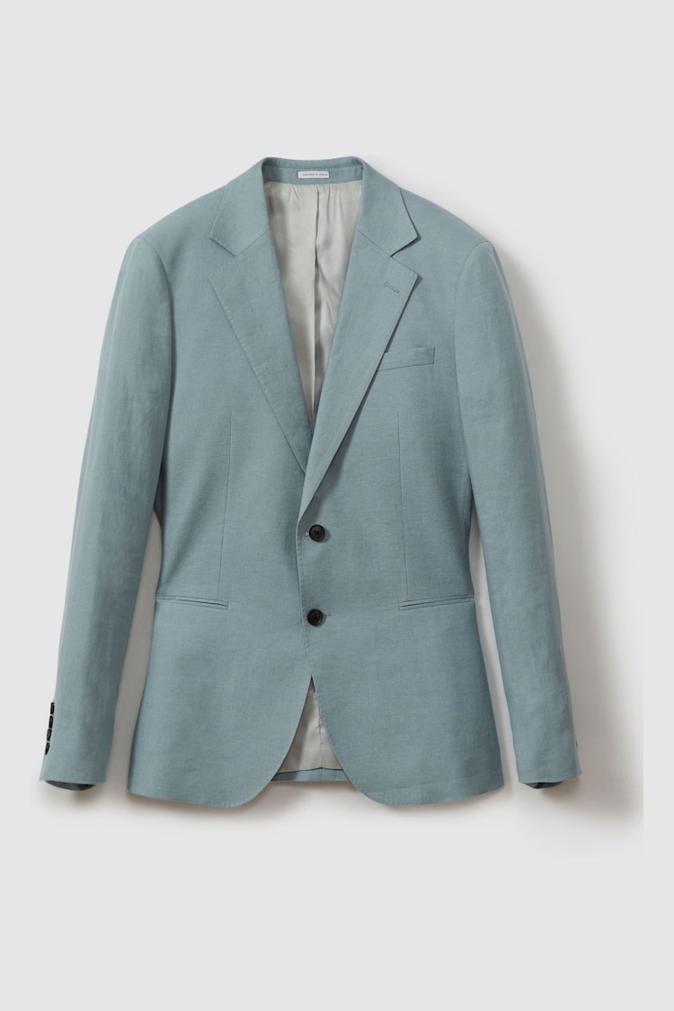 Reiss Aqua Blue Kin Single-Breasted Linen Suit Blazer Slim Fit - Image 1 of 1