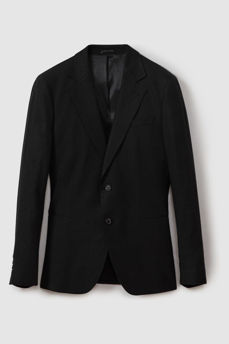 Reiss Black Kin Single-Breasted Linen Suit Blazer Slim Fit - Image 1 of 1