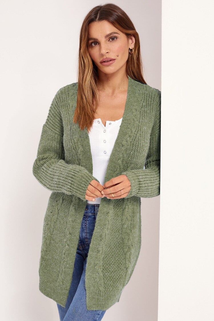 Lipsy Khaki Green Mixed Cable Cardigan - Image 1 of 1