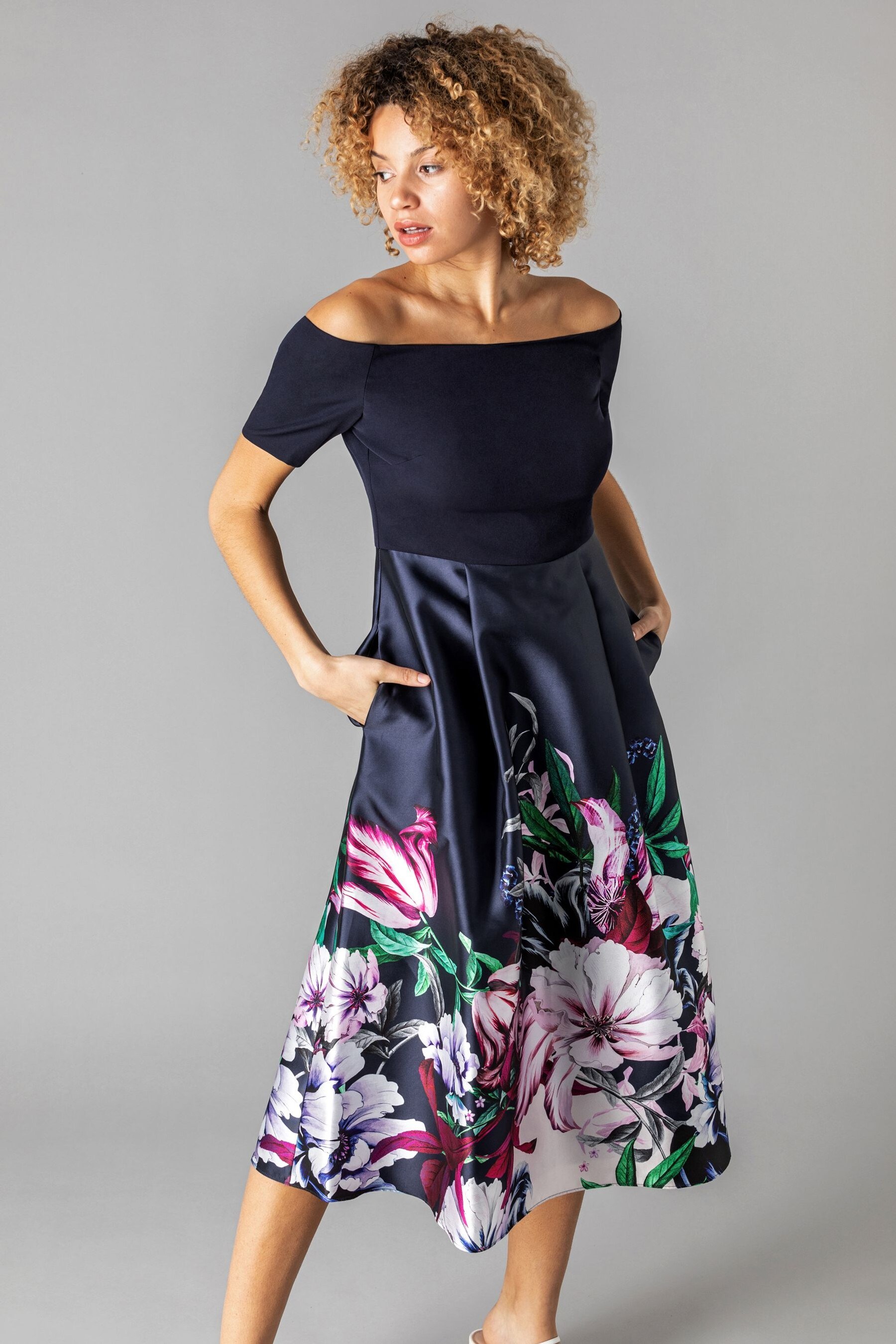 Buy Roman Bardot Floral Fit & Flare Dress from the Next UK online shop