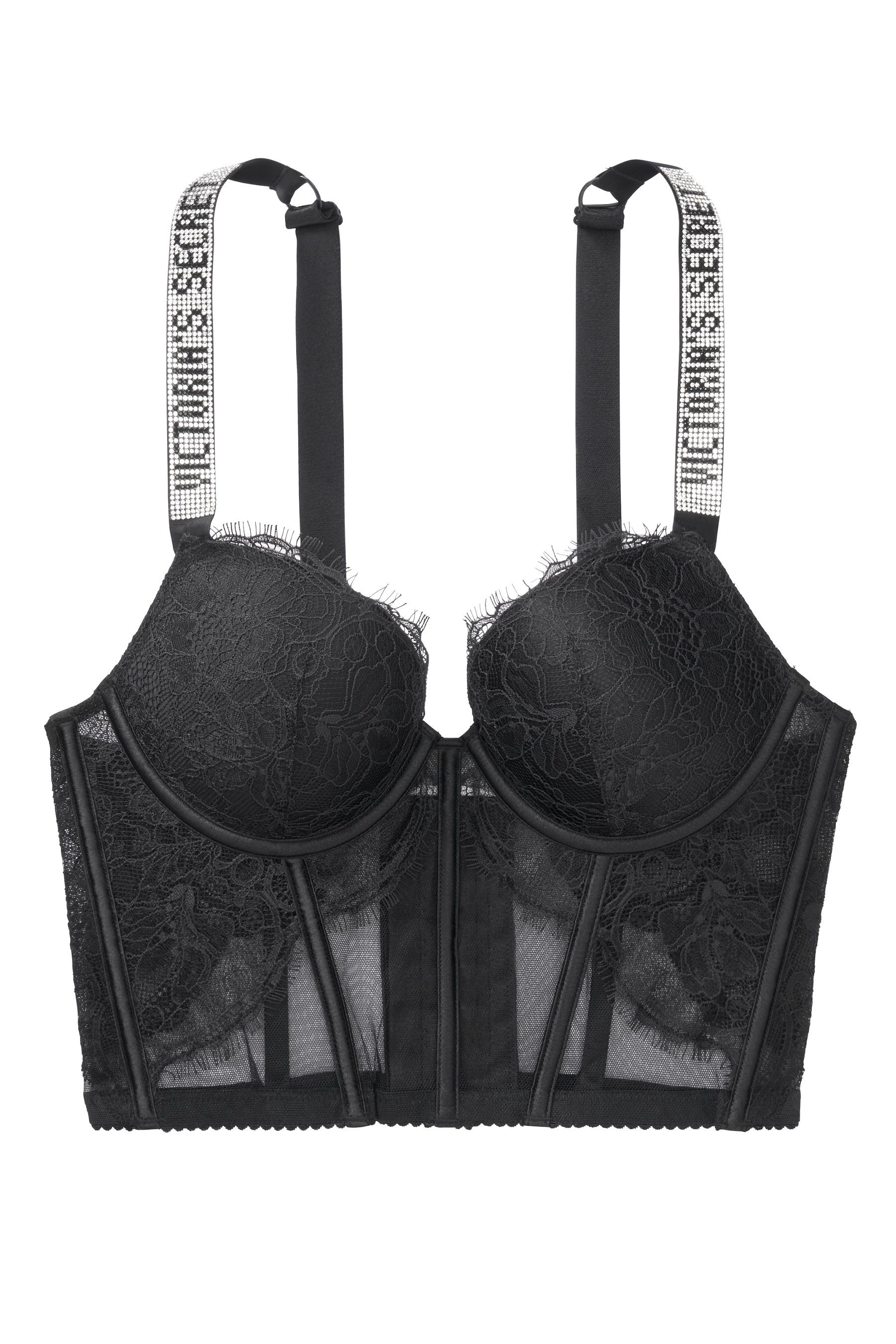 Buy Victoria's Secret Black Lace Shine Strap Plunge Push Up Corset Bra
