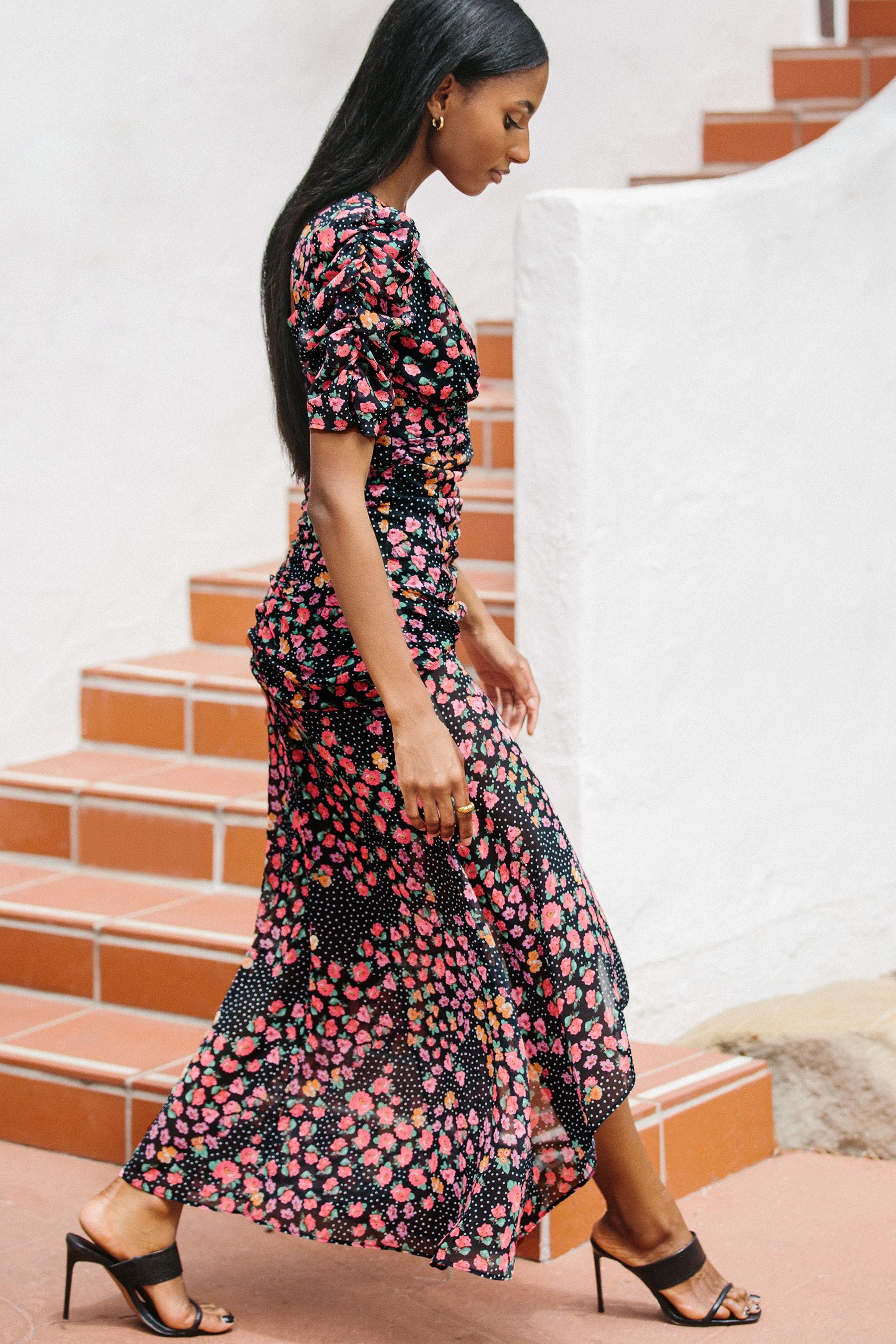Buy Lipsy Black Floral Ruched Front Maxi Dress From Next Ireland
