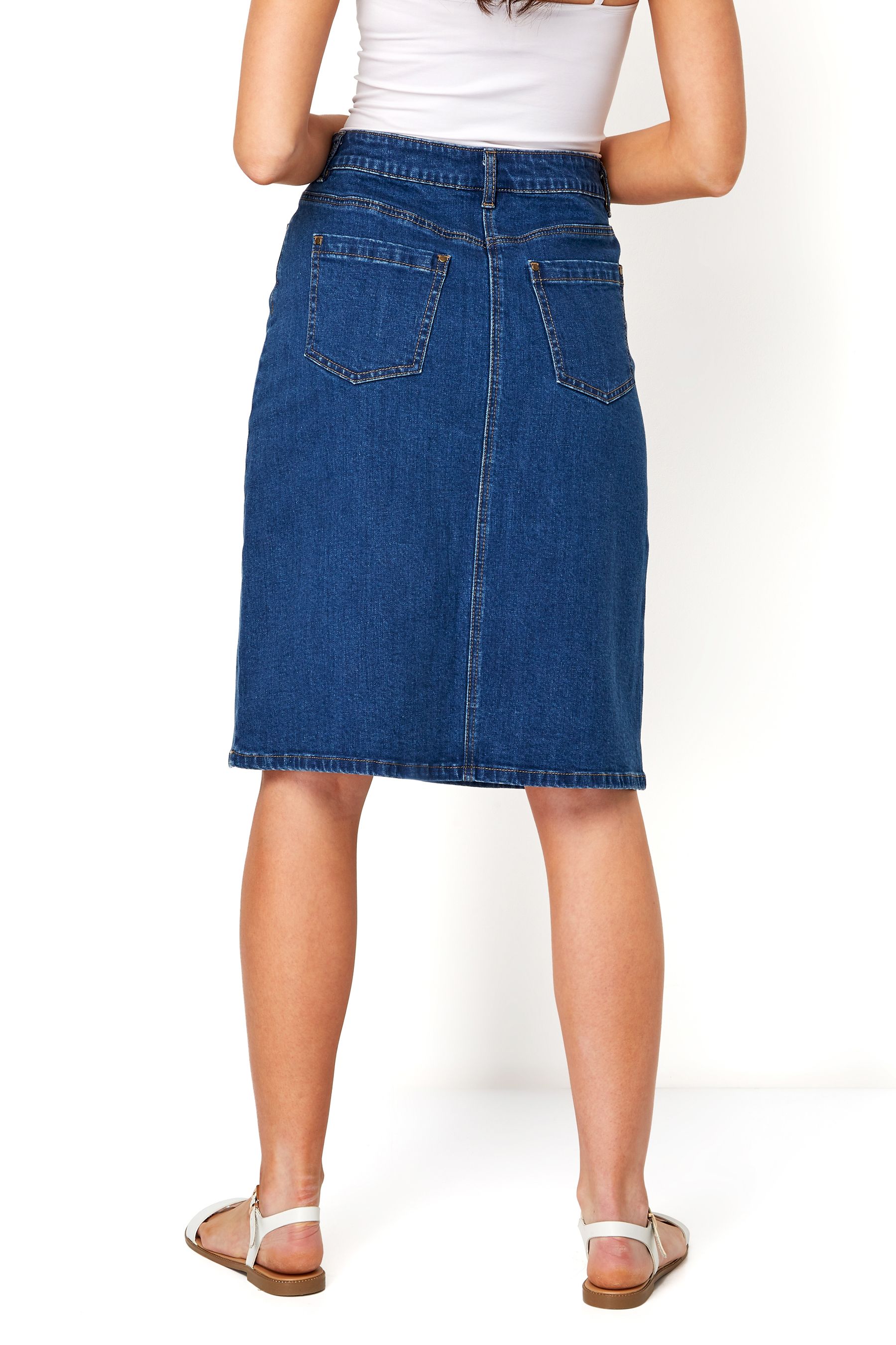 Buy Roman Mid Blue A Line Knee Length Denim Skirt from the Next UK