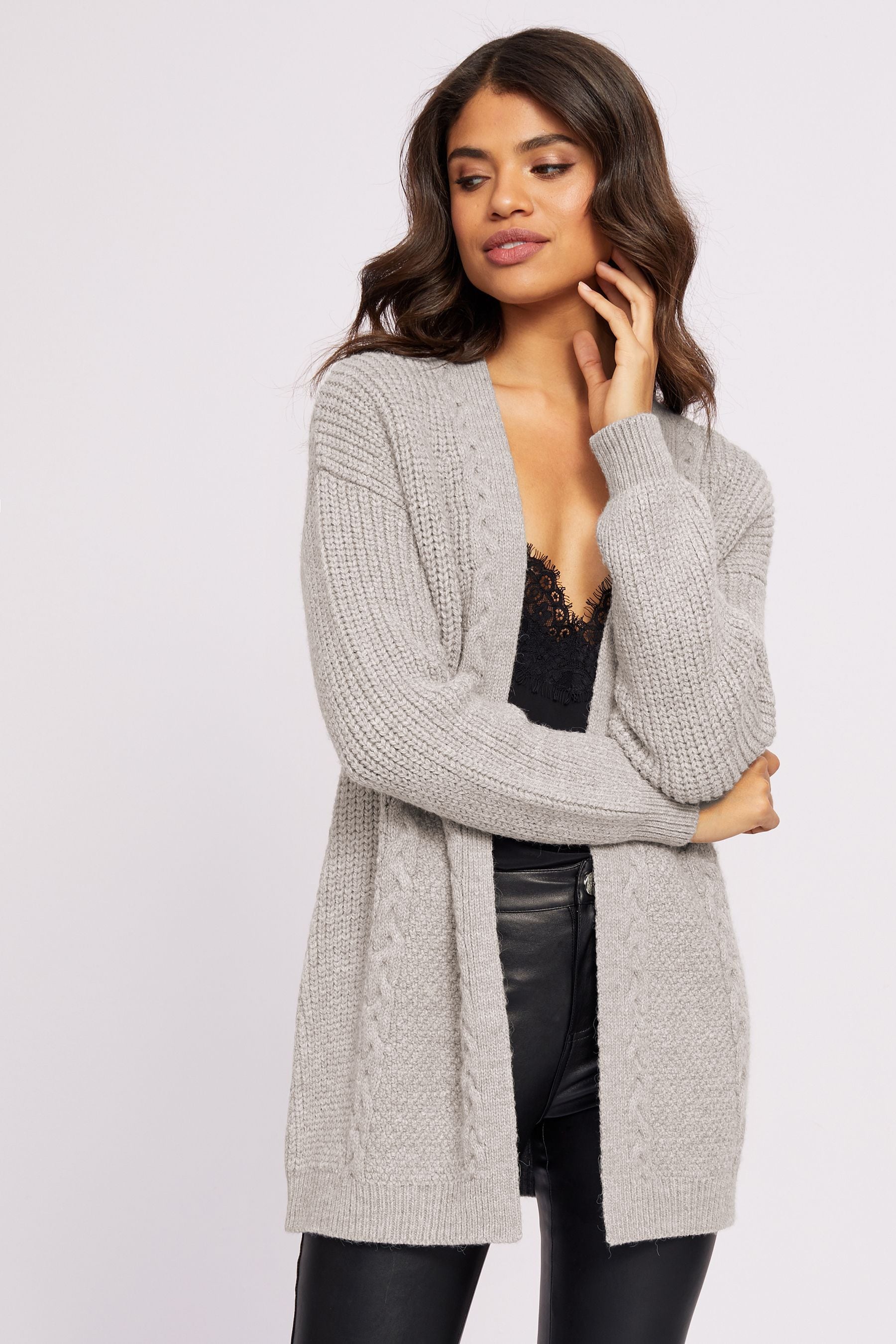 Buy Lipsy Grey Marl Petite Mixed Cable Knit Cardigan from Next Ireland