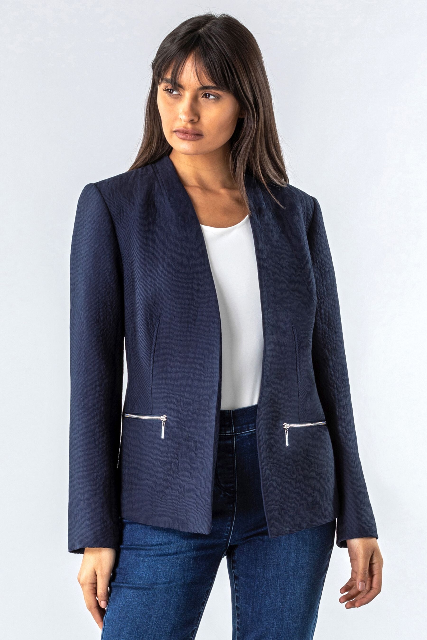 Buy Roman Navy Zip Detail Pleated Jacket from the Next UK online shop