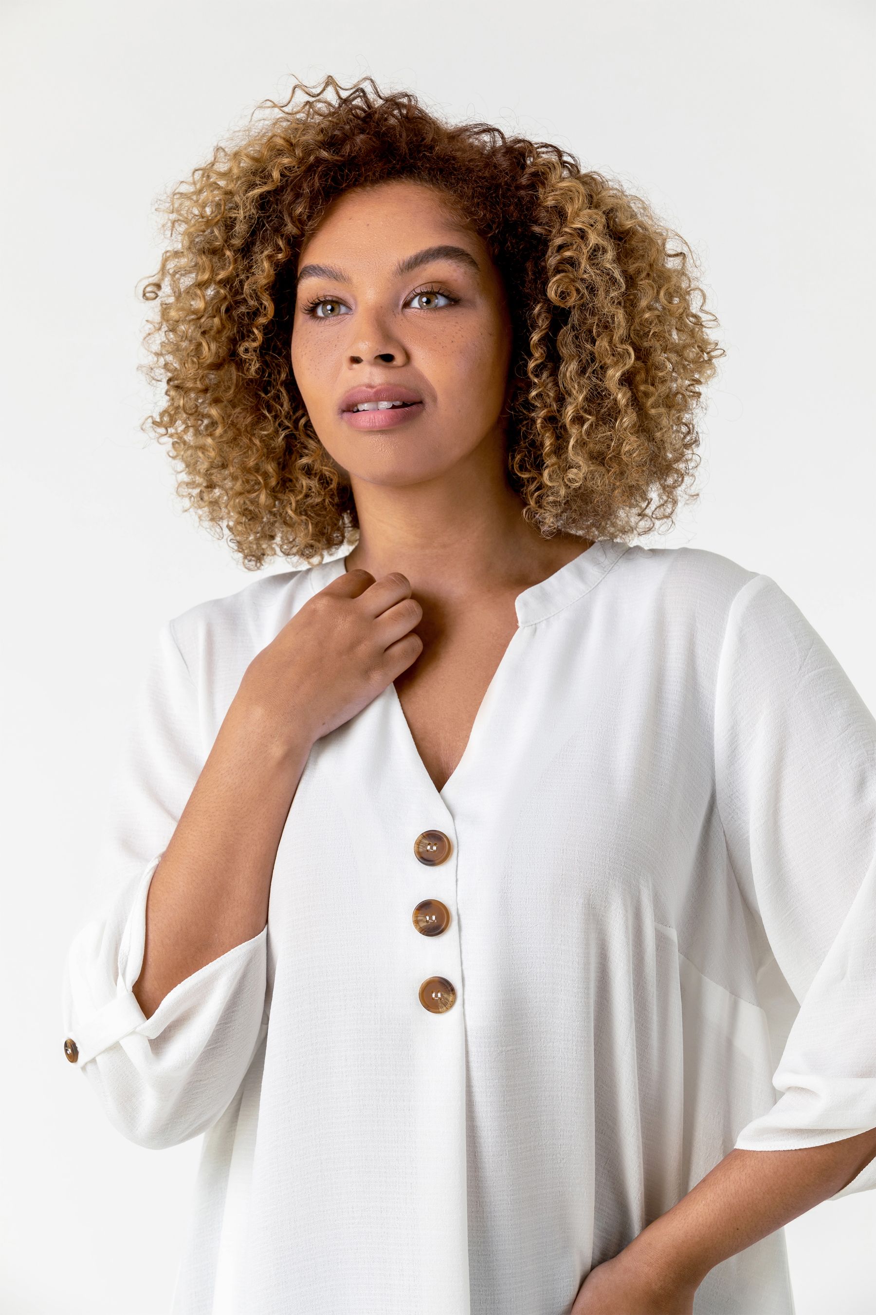 Buy Roman White Curve Button Detail Tunic Top from the Next UK online shop