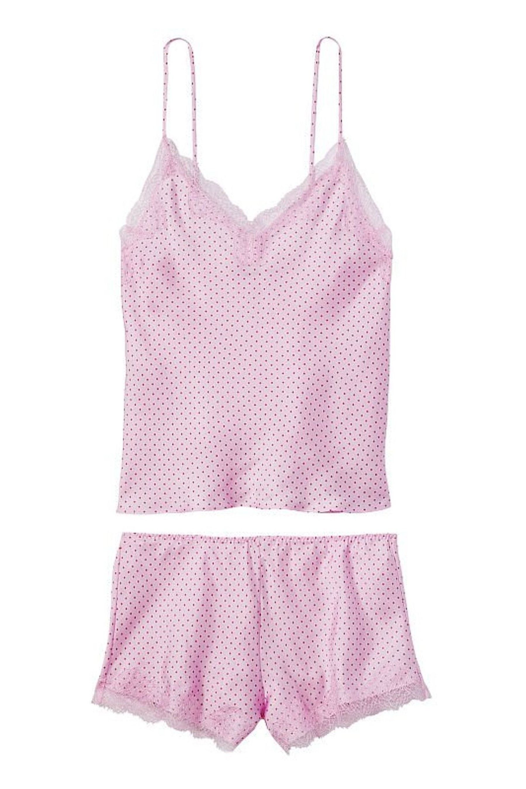 Buy Victoria's Secret Babydoll Pink Dot Satin Lace Cami Set from the ...