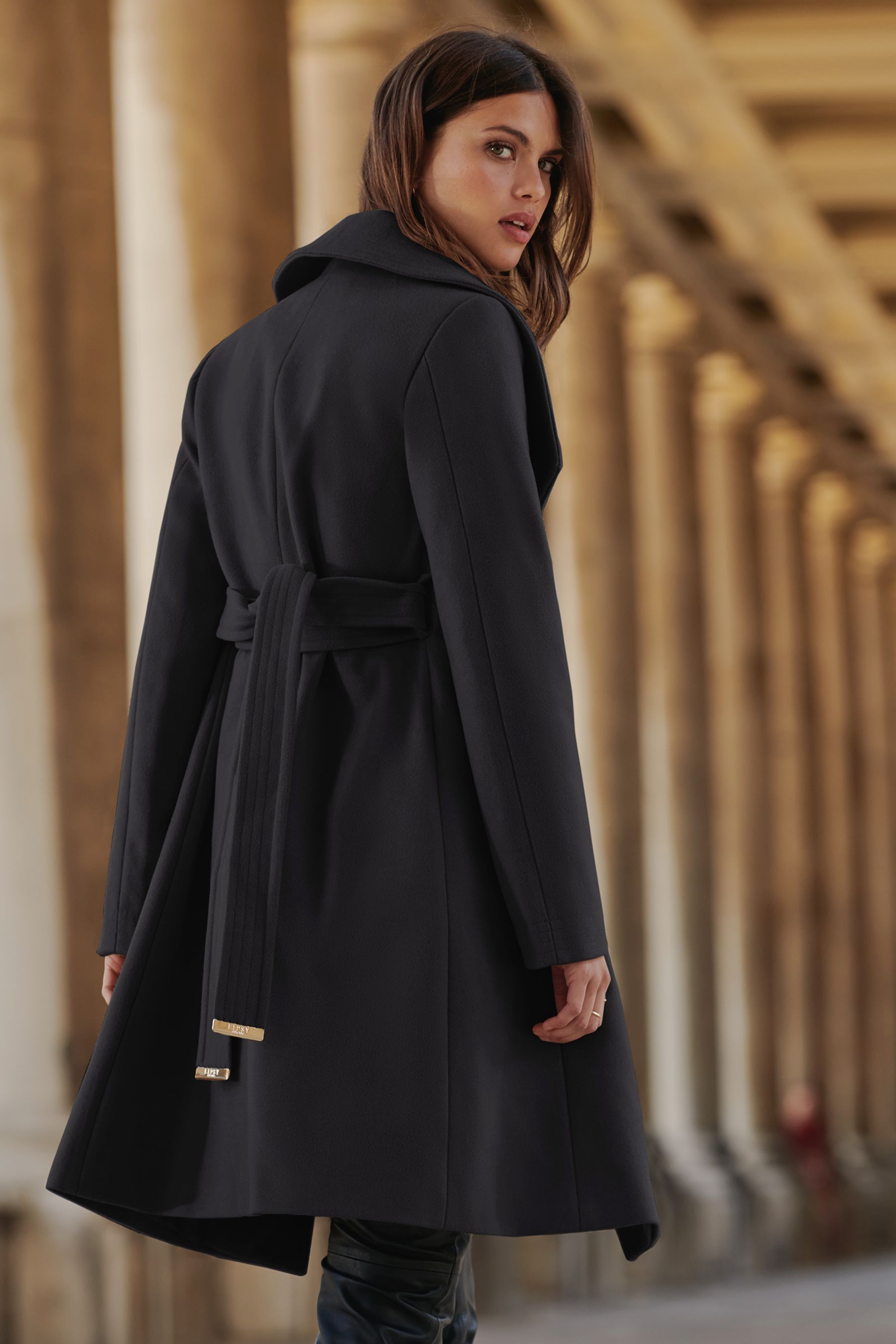 Buy Lipsy Black Dropped Collar Belted Wrap Trench Coat from Next Ireland