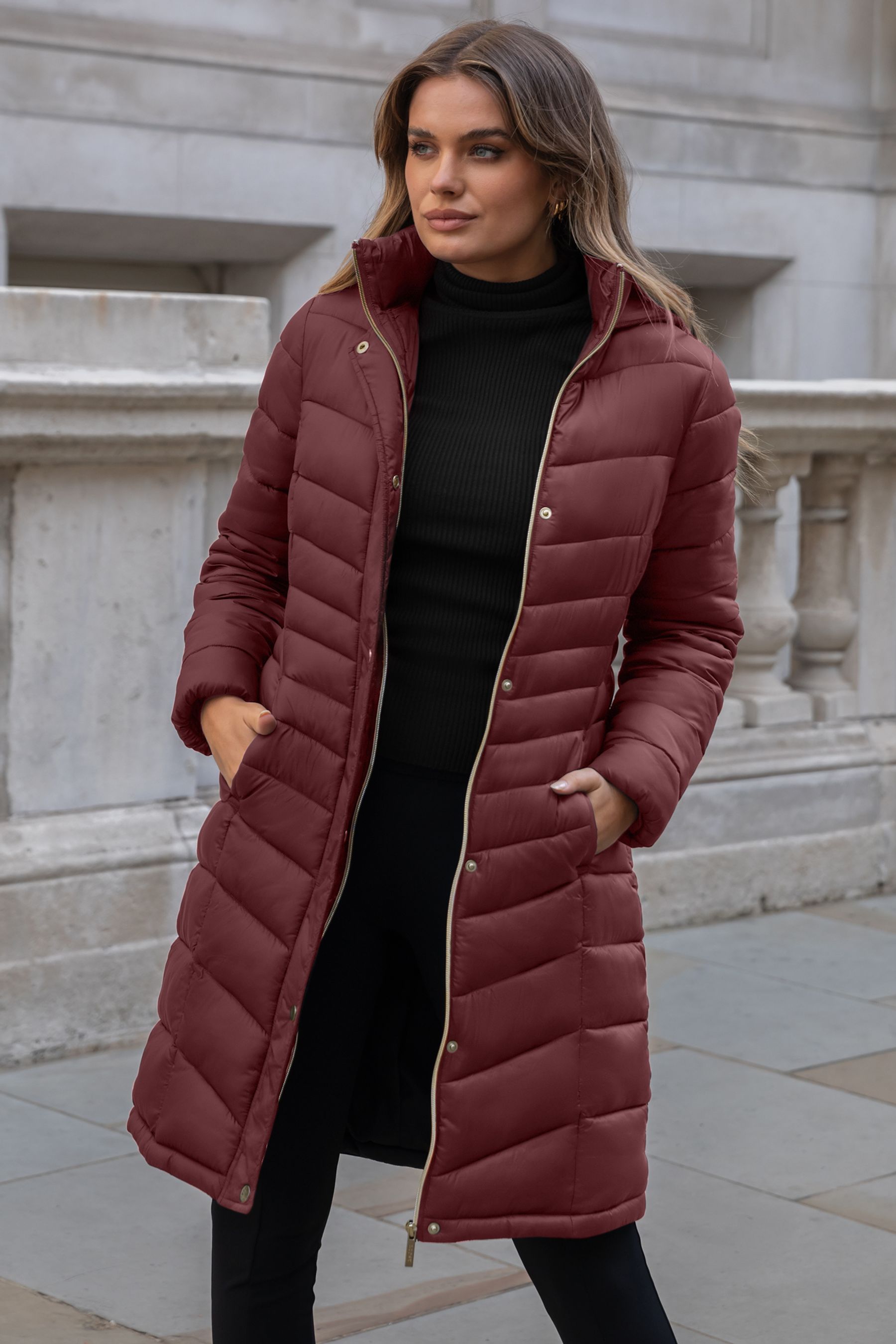 Buy Lipsy Berry Red Chevron Padded Puffer Coat from Next Ireland