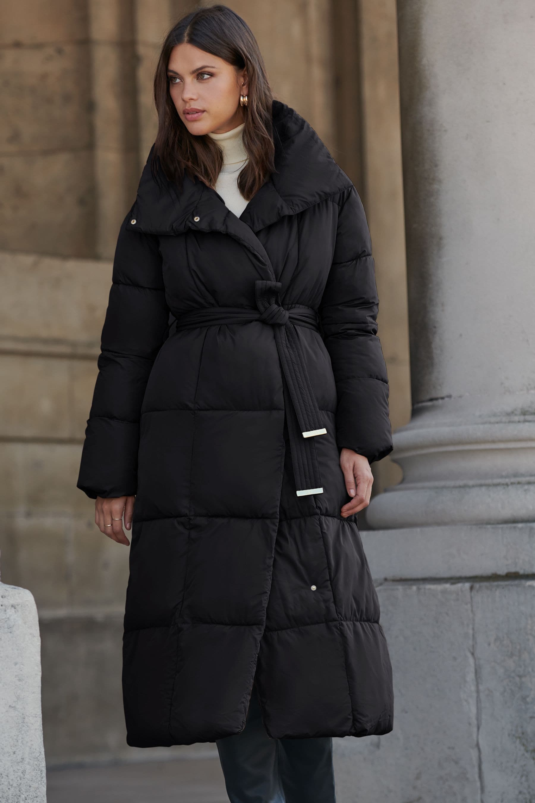 Buy Lipsy Black High Neck Waisted Duvet Puffer from Next Ireland