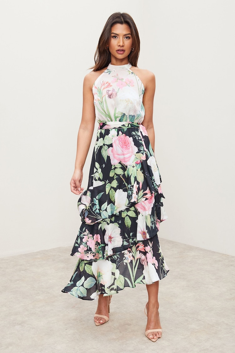 Lipsy BlackNude Printed Tiered Halter Midi Dress - Image 1 of 1
