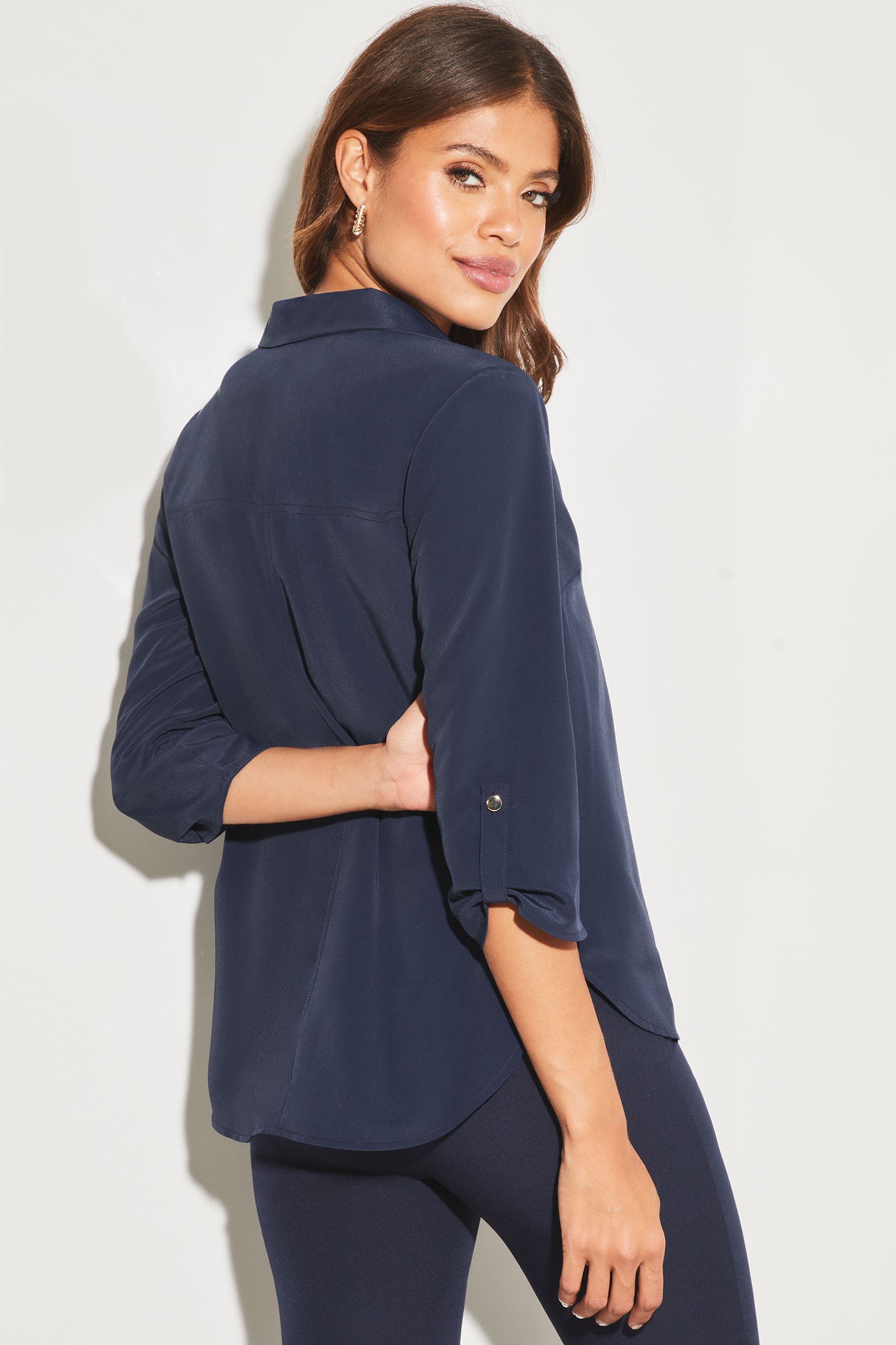 Buy Lipsy Navy Dark V Neck 3 4 Sleeve Collared Blouse From Next United