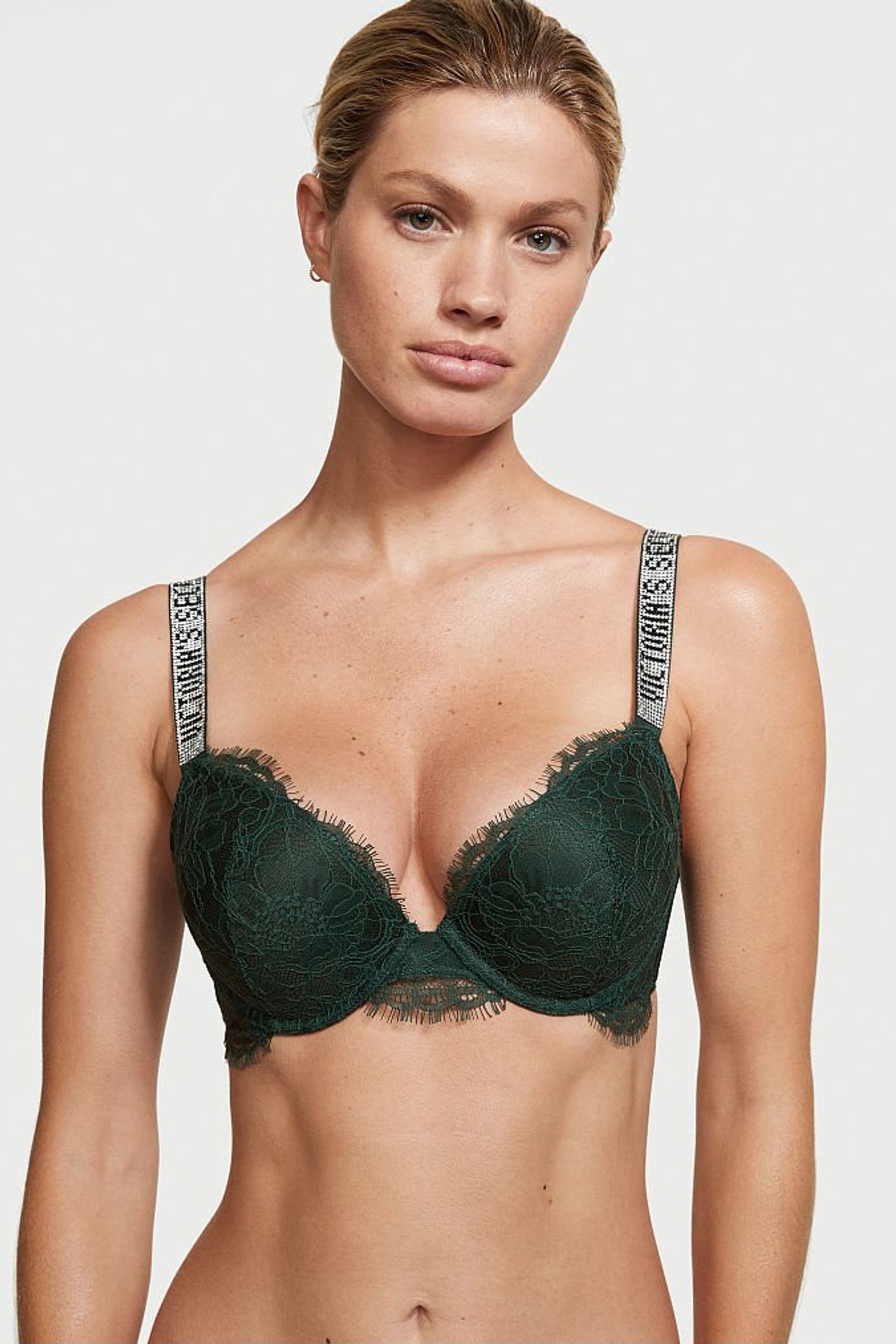 Buy Victoria's Secret Envious Green Plaid Lace Shine Strap Plunge Push