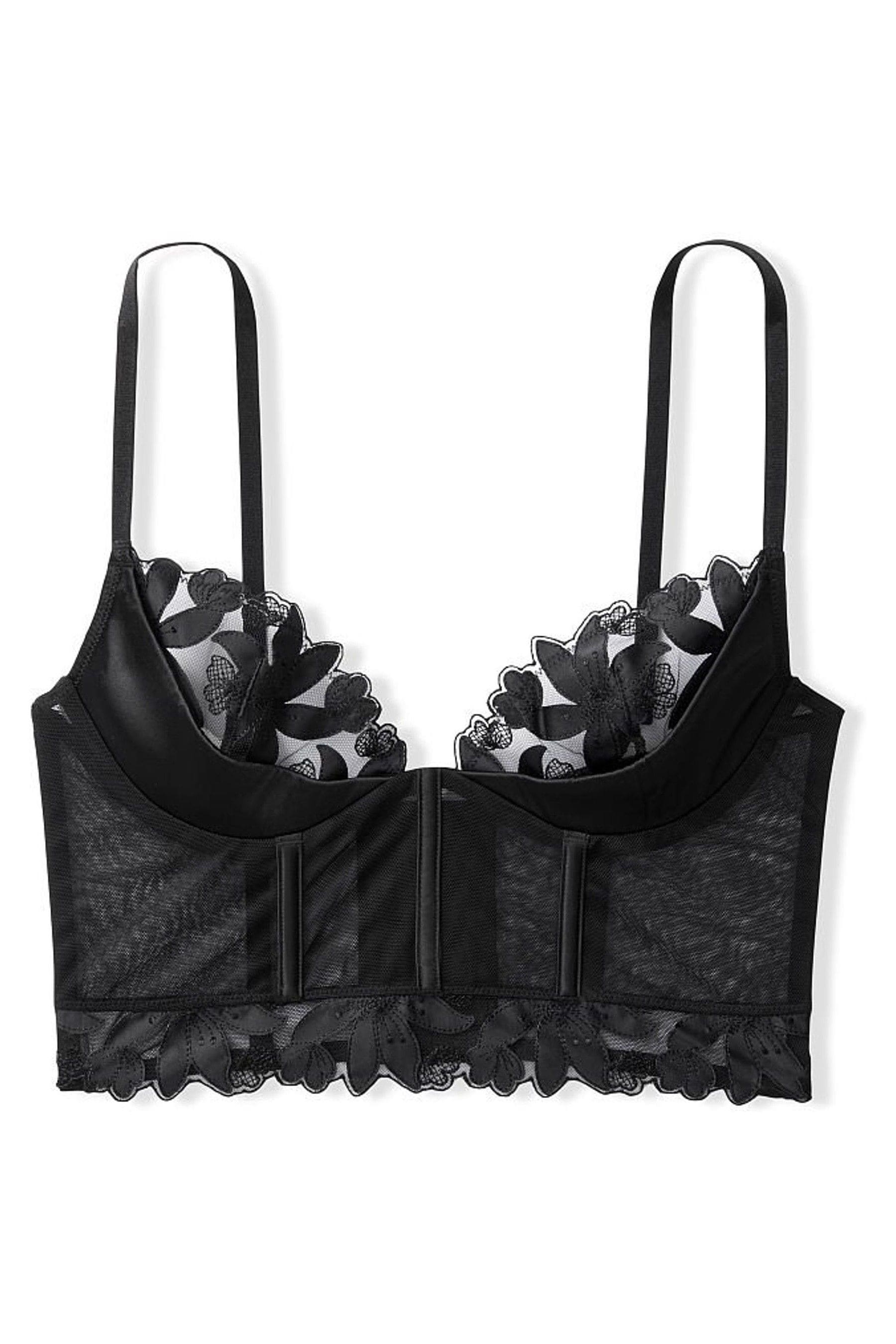 Buy Victoria's Secret Black Floral Embroidered Lace Unlined Corset Bra