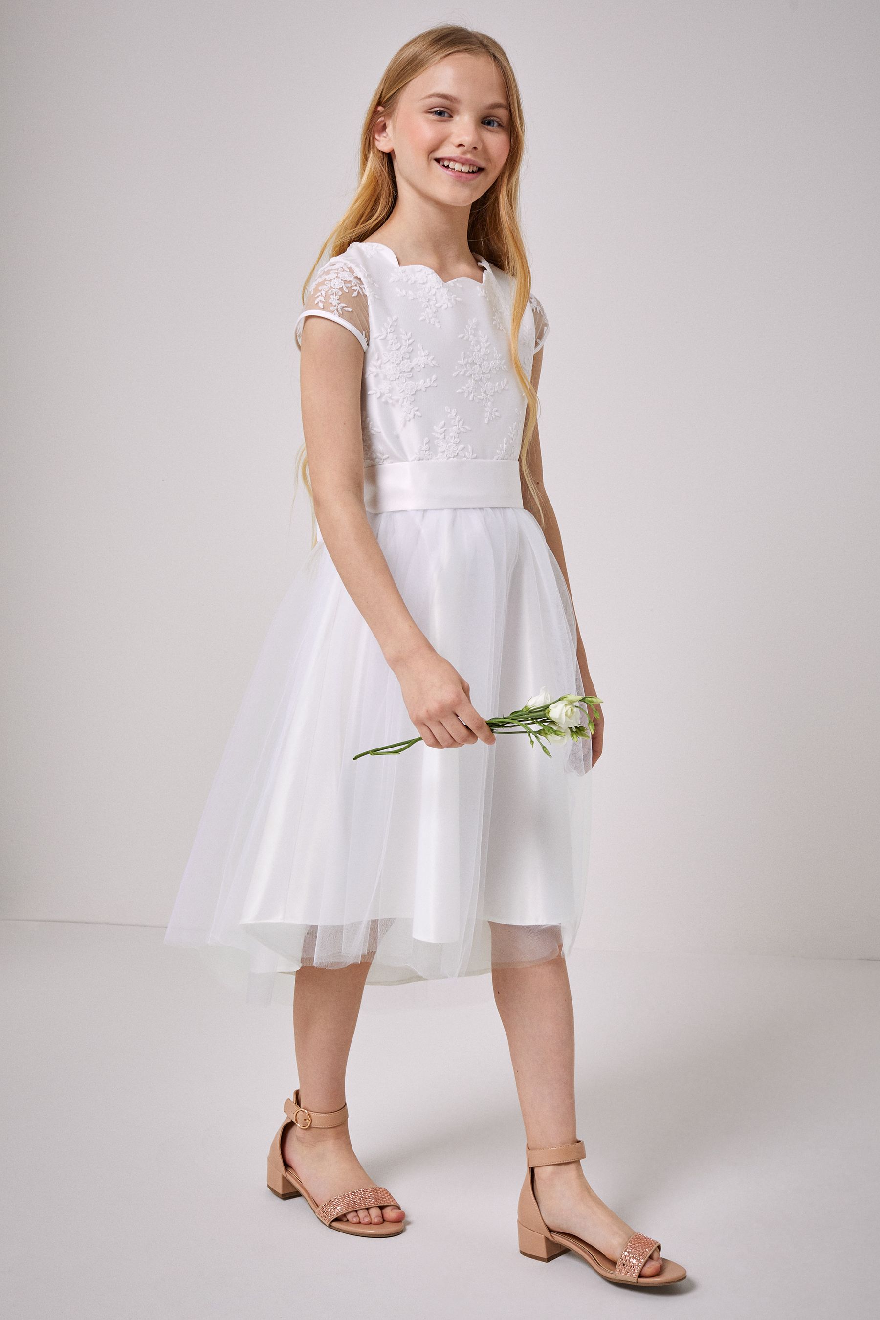 Buy Lipsy Ivory Tulle Lace Cap Sleeve Occasion Dress from Next Ireland