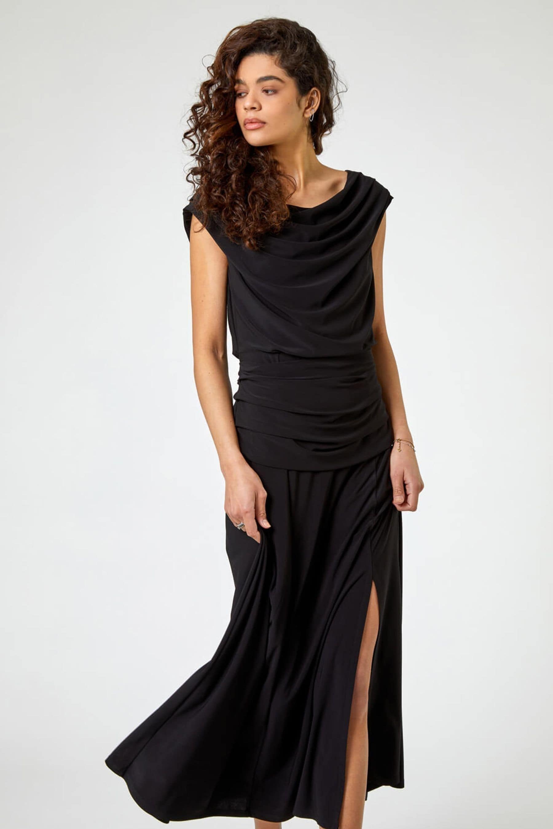 Buy Roman Black Cowl Neck Ruched Maxi Dress from the Next UK online shop