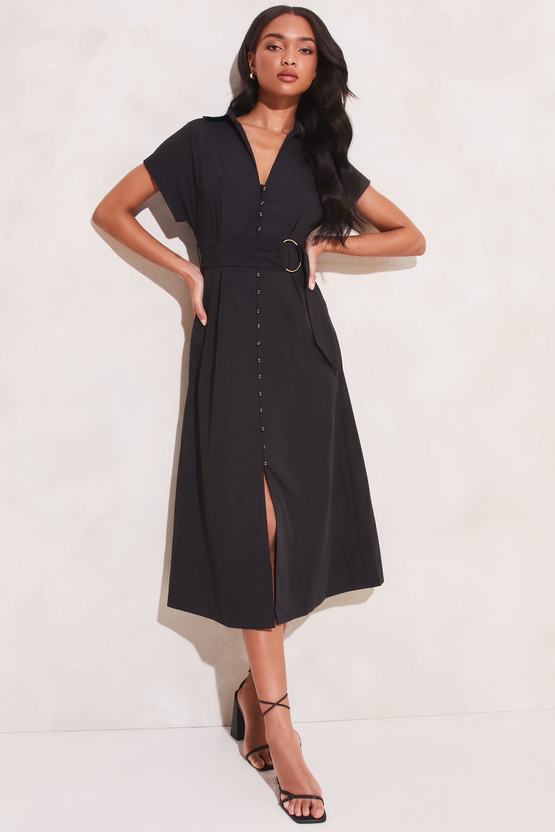 Buy Lipsy Black Hardware Belted Midi Shirt Dress from Next Ireland