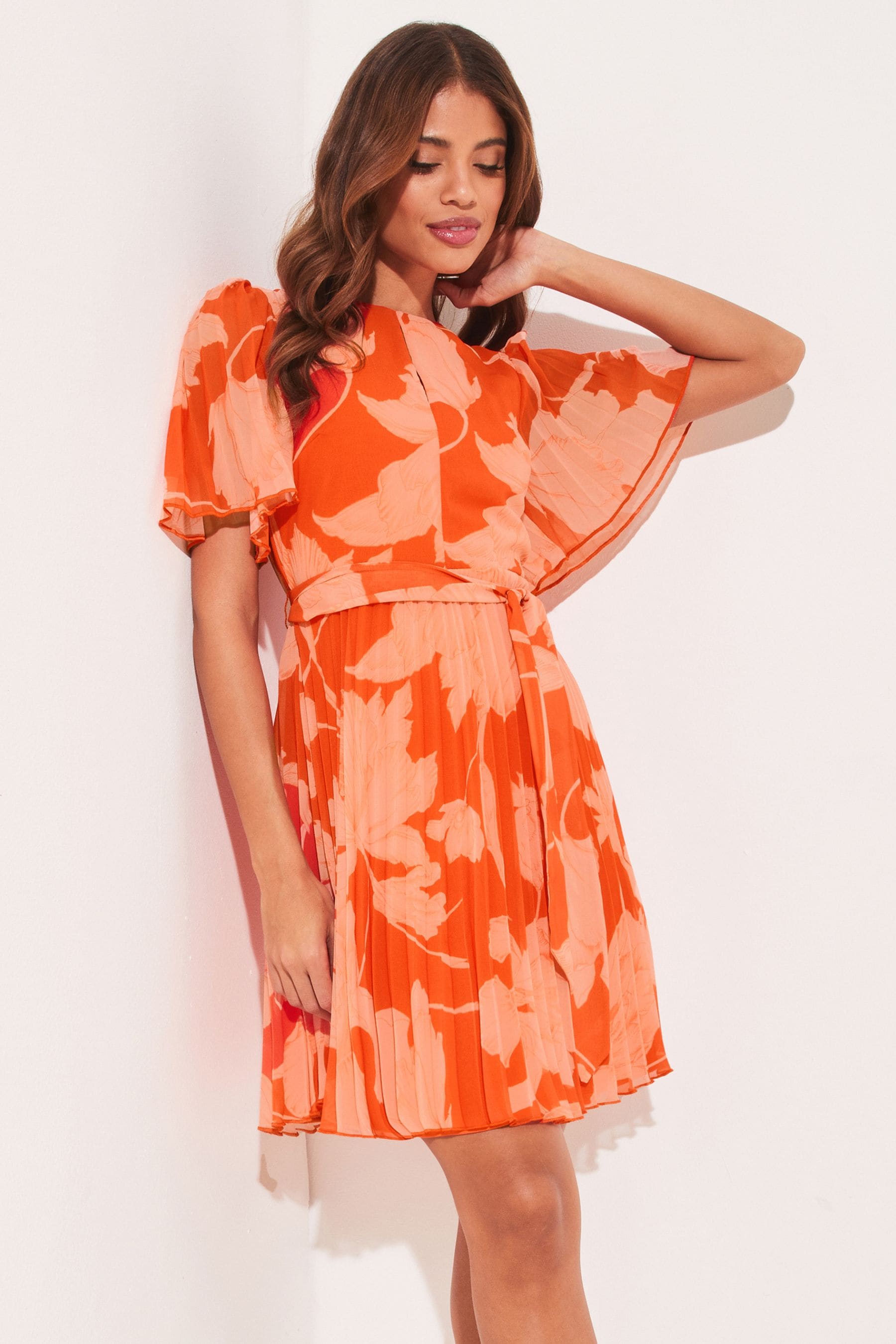 Buy Lipsy Flutter Sleeve Belted Pleated Shift Dress from Next Ireland
