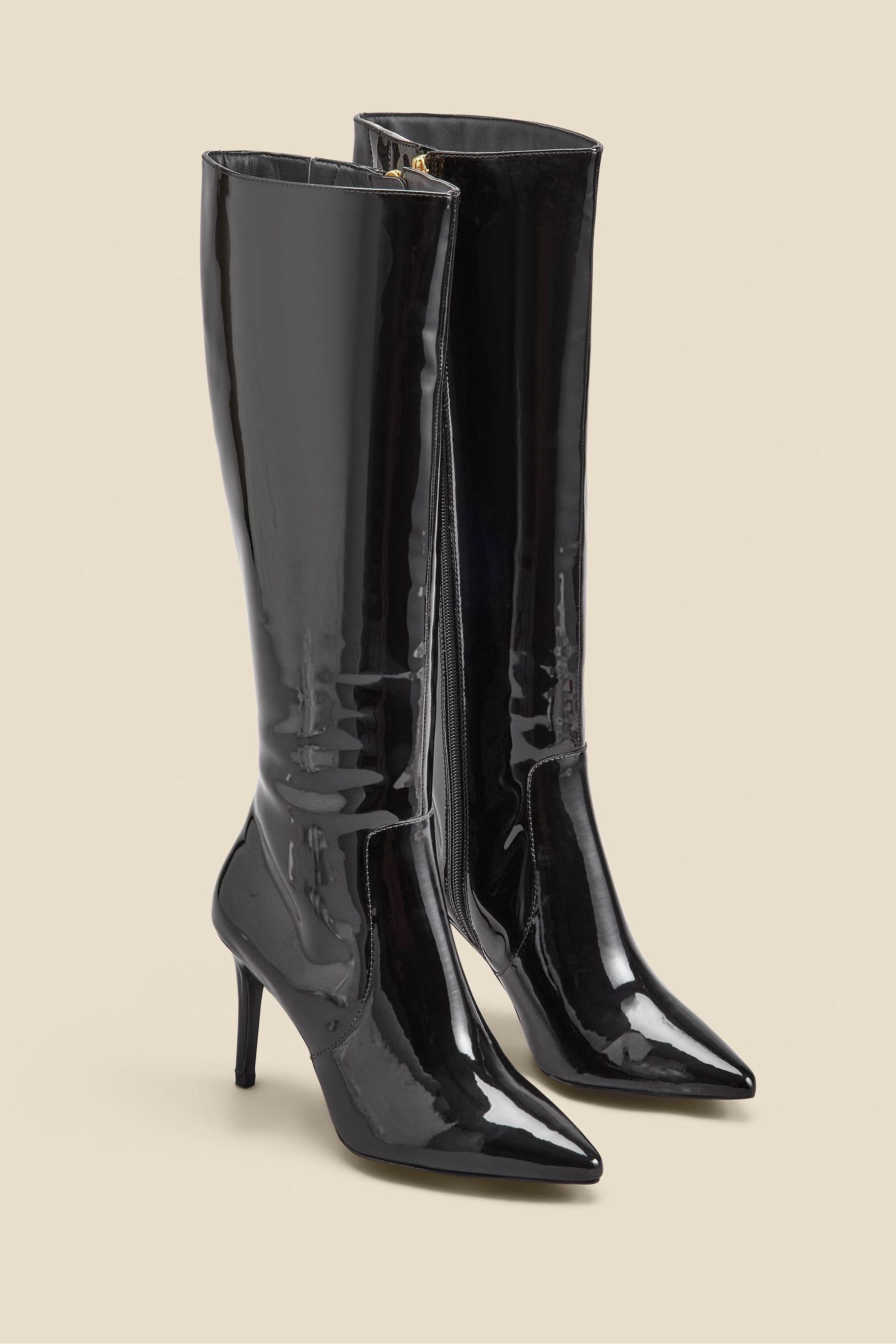 Buy Sosandar Black Patent Leather Stiletto Knee High Boots from the ...