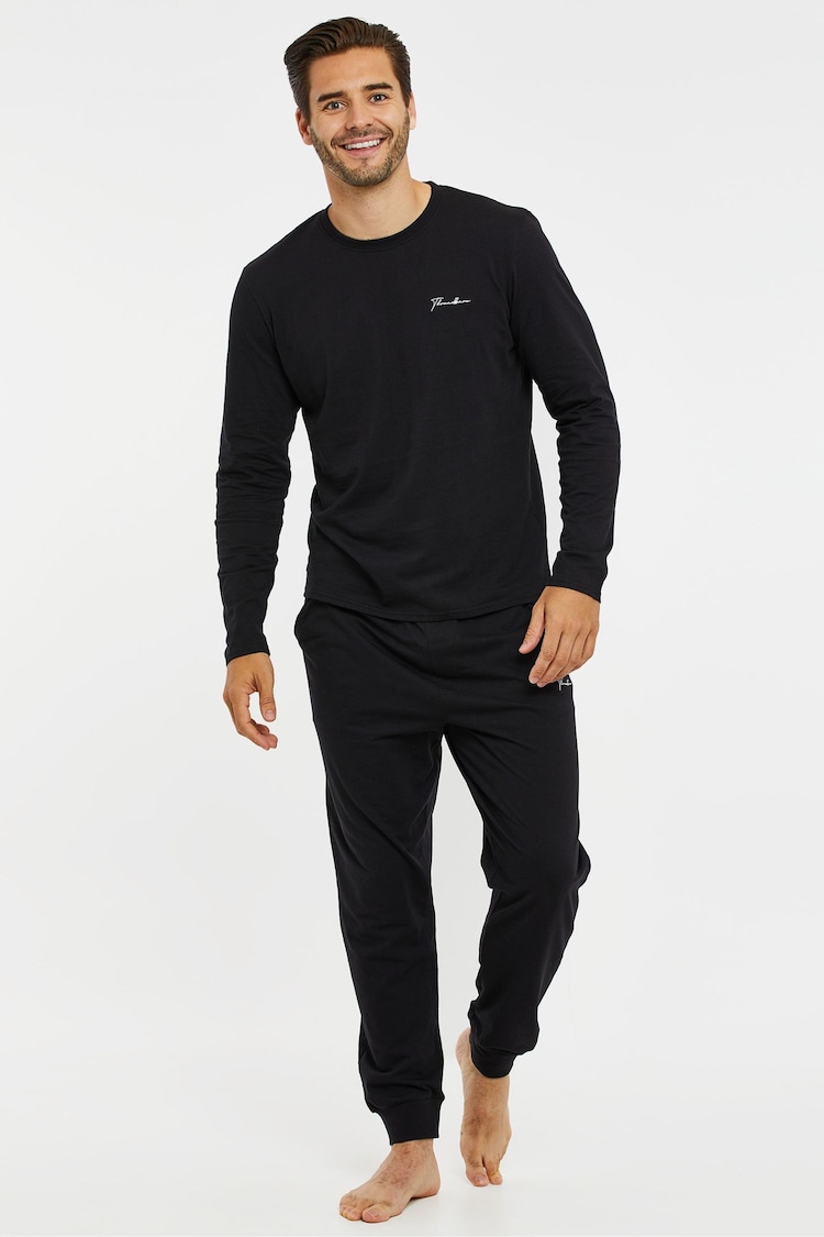 Threadbare Charcoal Black 100% Cotton Blend Long Sleeve Pyjamas Set - Image 1 of 1