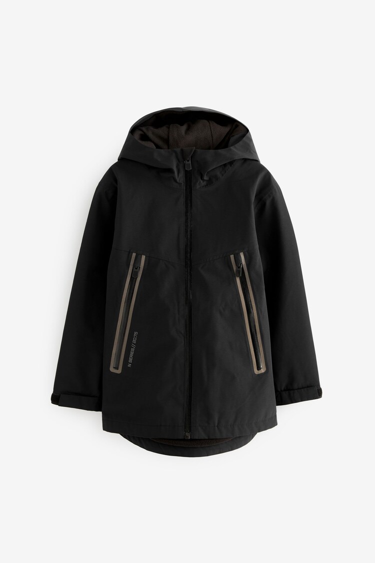 Black Waterproof Fleece Hooded Lined Coat (3-17yrs) - Image 1 of 1
