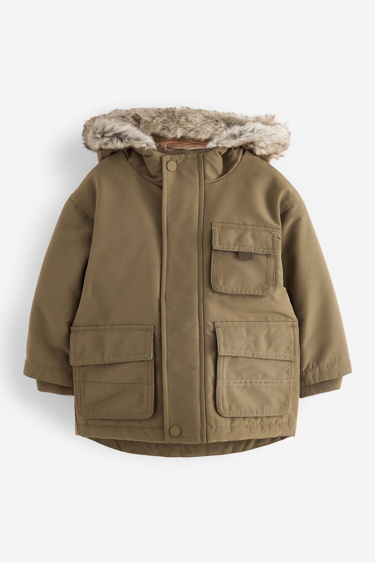 Neutral Faux Fur Hood Shower Resistant Parka (3mths-7yrs) - Image 1 of 1