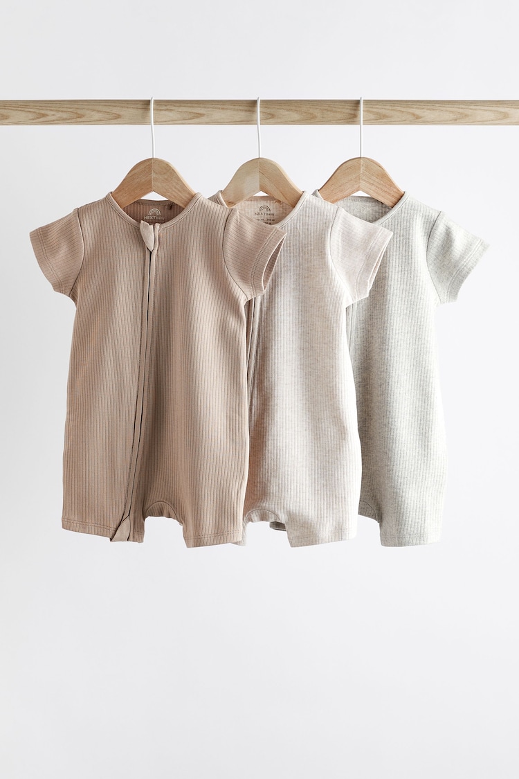 Neutral 3 Pack Two Way Zip Baby 100% Cotton Rompers (0mths-3yrs) - Image 1 of 1