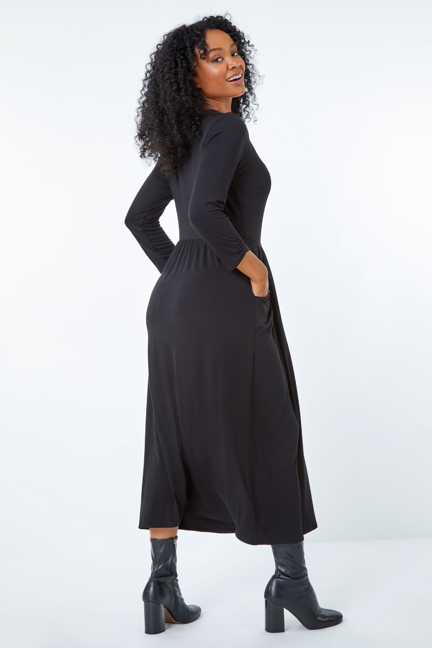 Buy Roman Black Petite Stretch Jersey Midi Dress from the Next UK ...