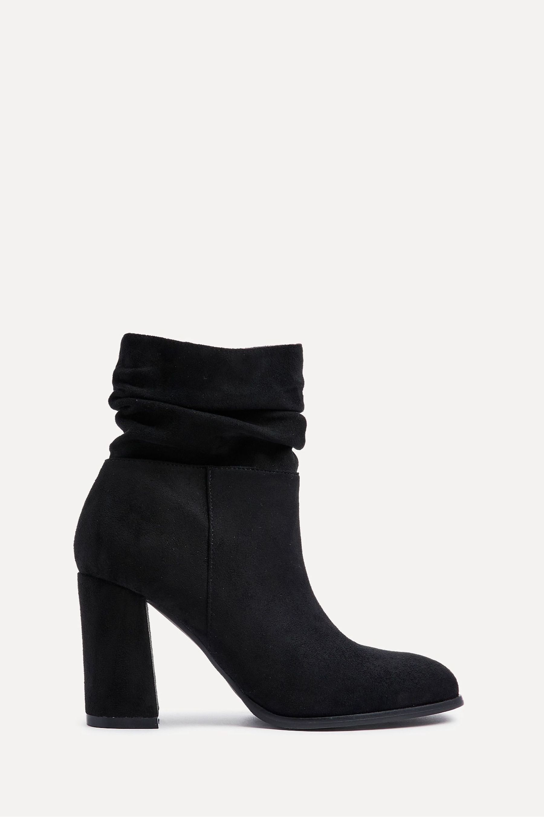 Buy Linzi Black Mila Faux Suede Ruched Square Toe Block Heel Boots from ...