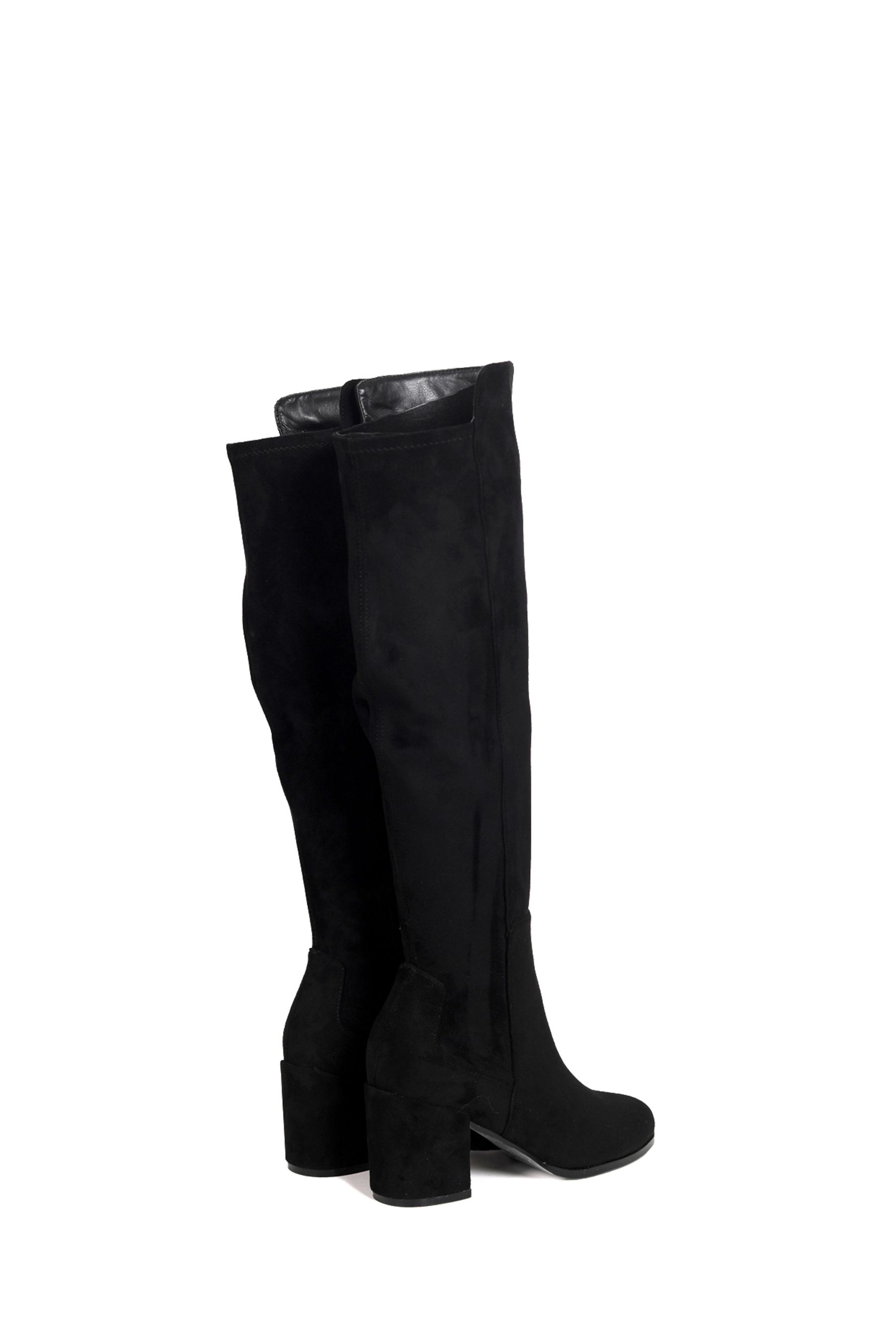 Buy Linzi Black Mandy Faux Suede Block Heeled Knee High Boots from the ...