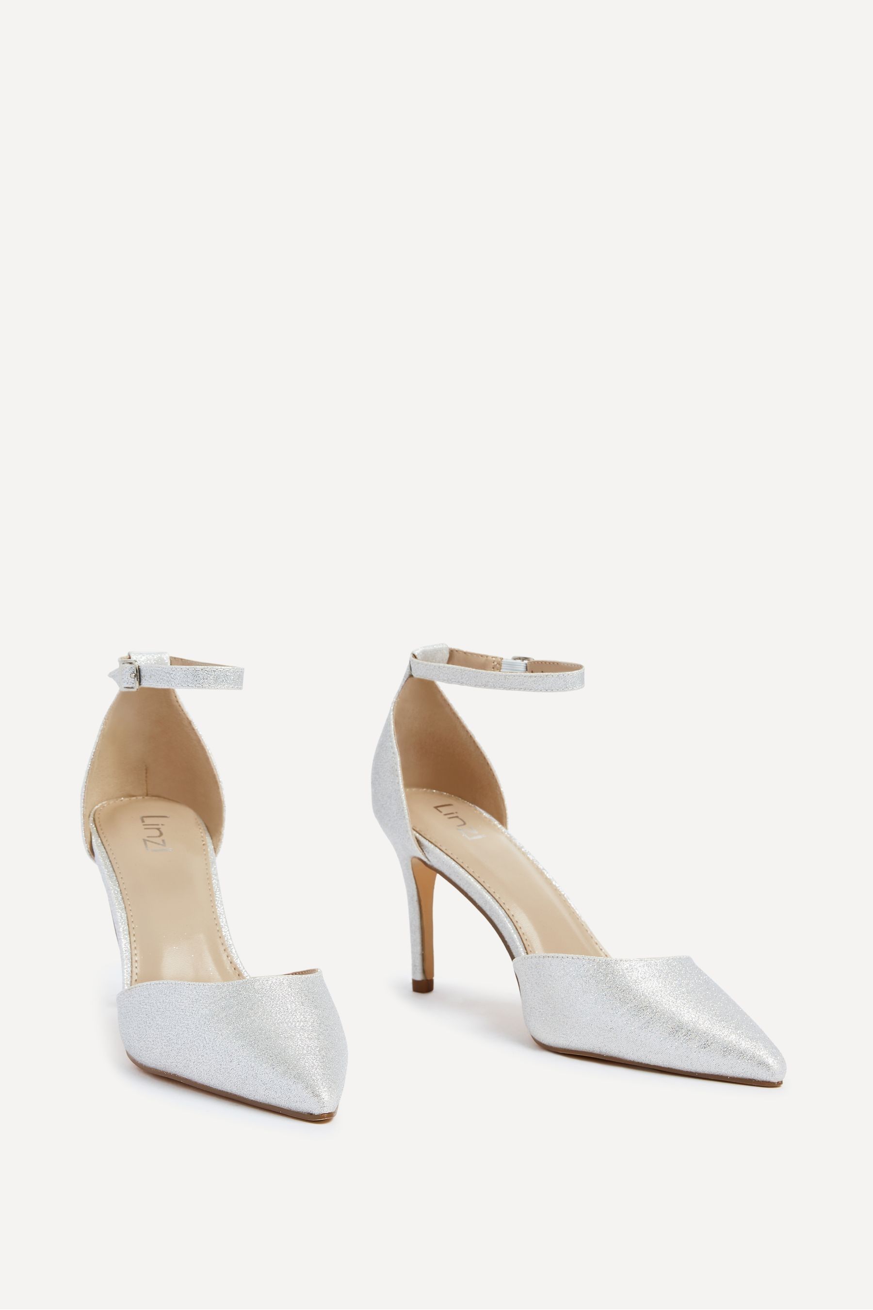 Buy Linzi Silver Maci Stiletto Court Heels With Ankle Strap from the