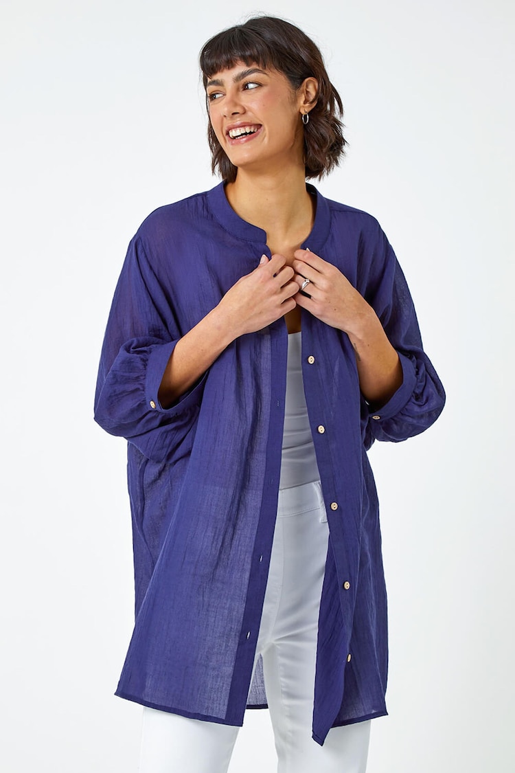 Roman Blue Oversized Plain Cotton Blend Shirt - Image 1 of 1
