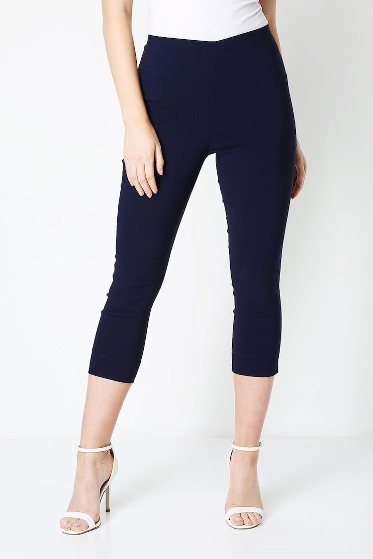 Roman Dark Blue Curve Cropped Stretch Capri Trousers - Image 1 of 1