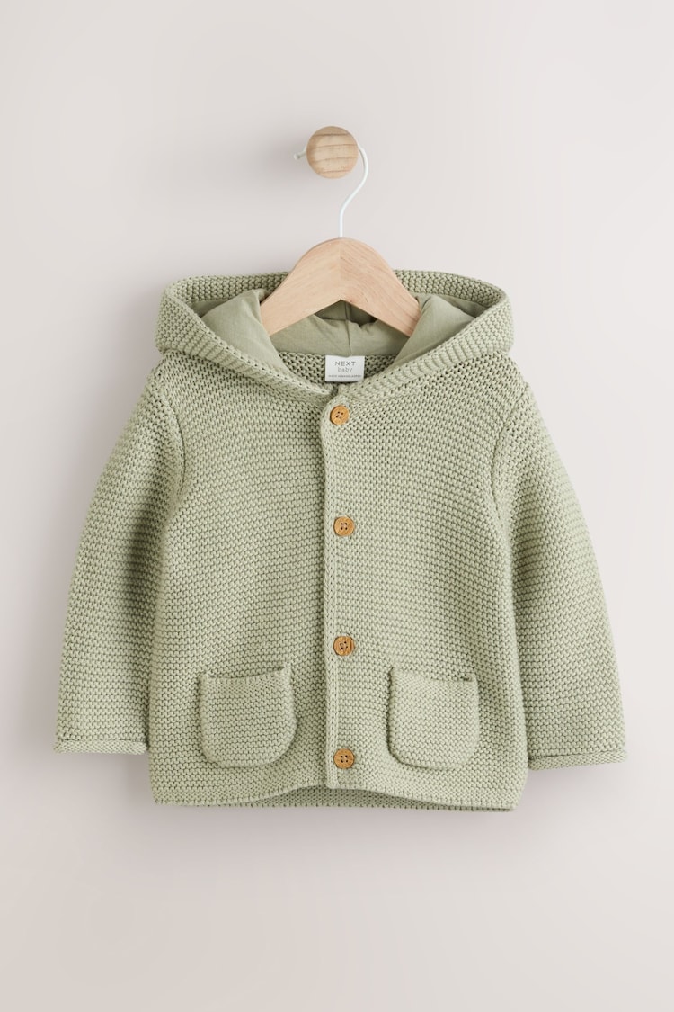 Sage zelena - dojenček Knitted s kapuco pletena jopa (0mths-2yrs) - Slika 1 iz 1