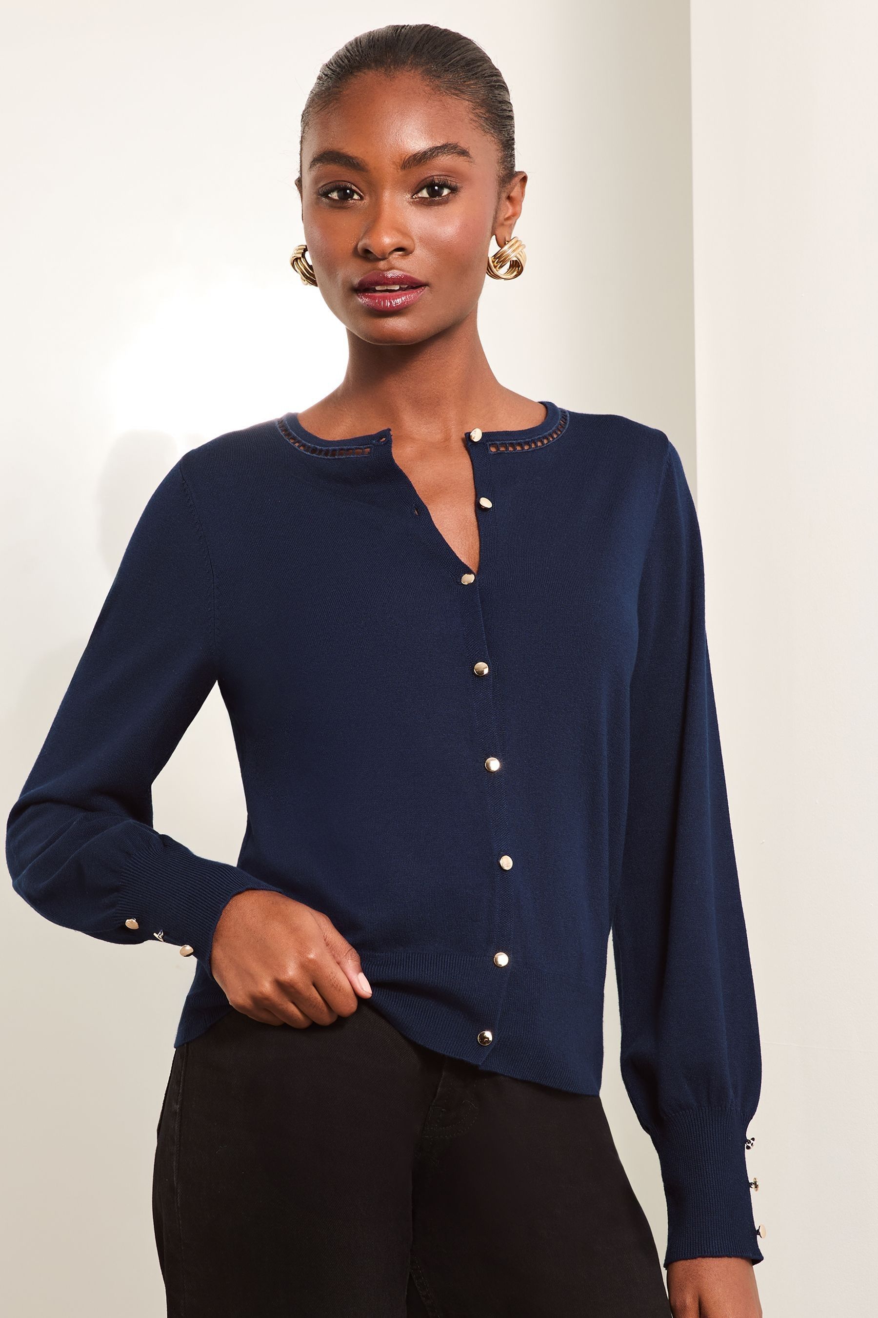 Navy crew neck cardigan new arrivals