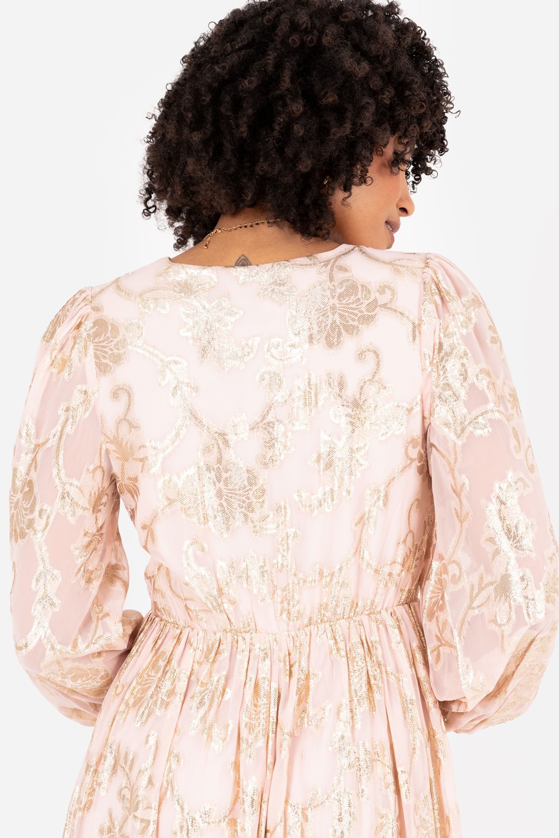 Buy Lovedrobe Nude Long Sleeve Foiled Wrap Front Midaxi Dress from the ...