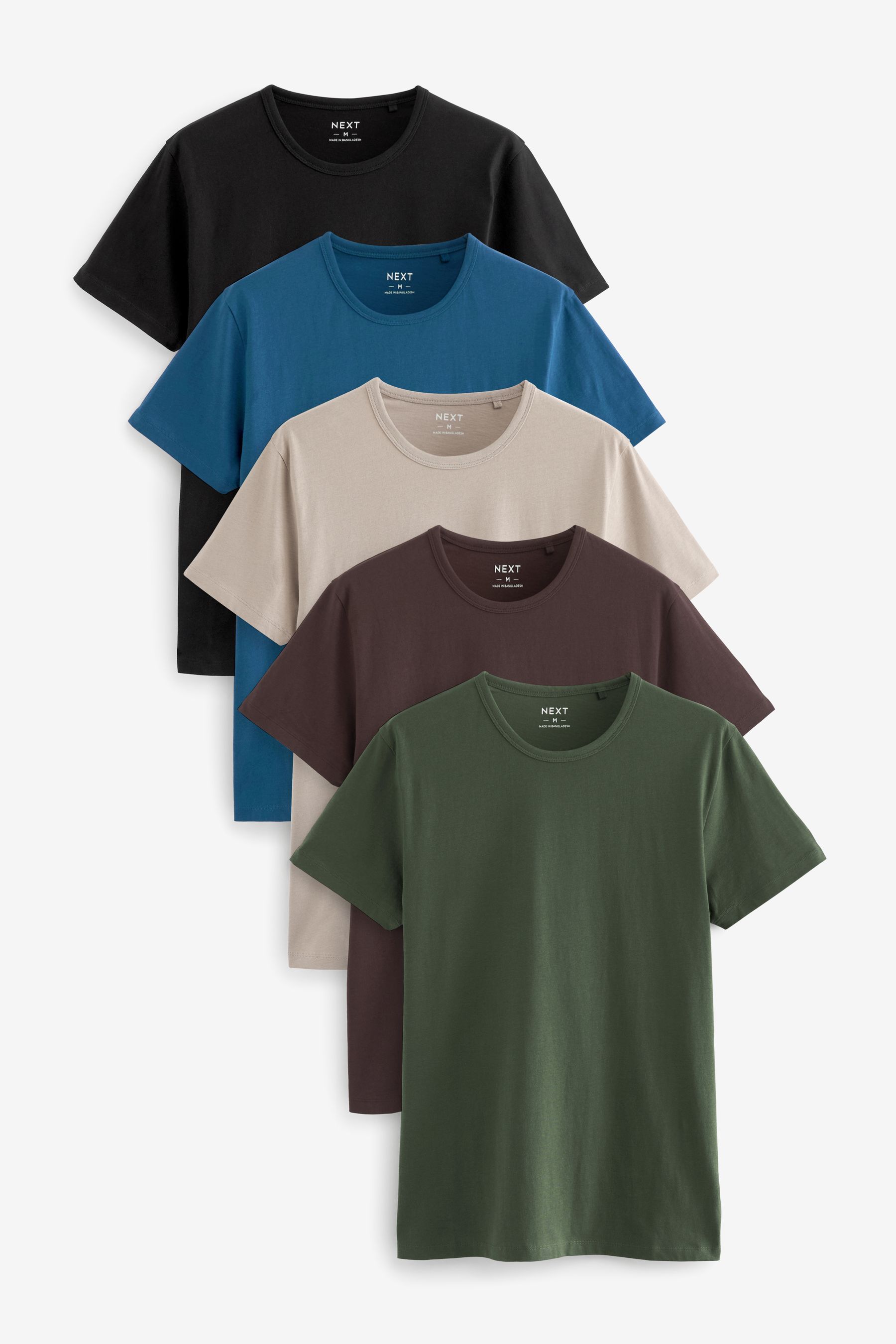 Buy Core Blue/Green/Grey Slim T-Shirts 5 Pack from the Next UK online shop