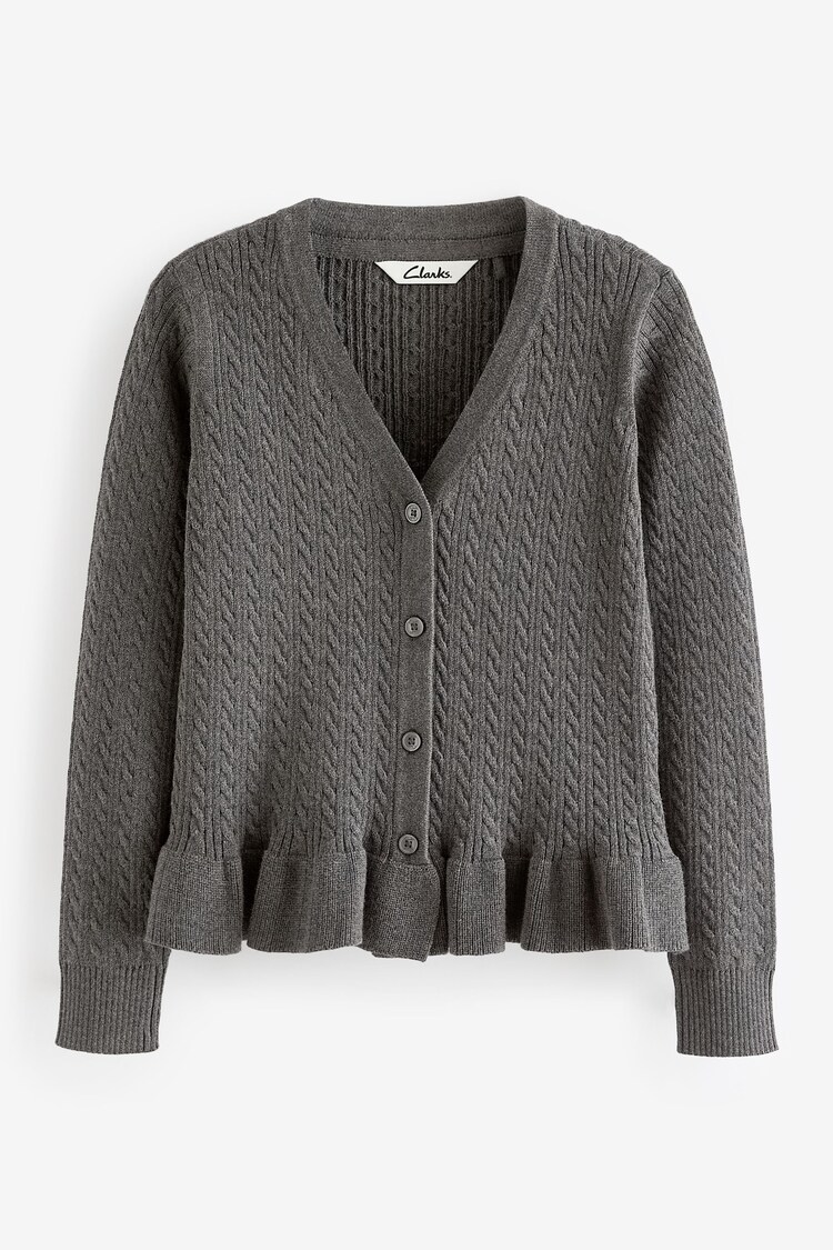 Clarks Grey Girls Cable Knit Frill School Cardigan - Image 1 of 1