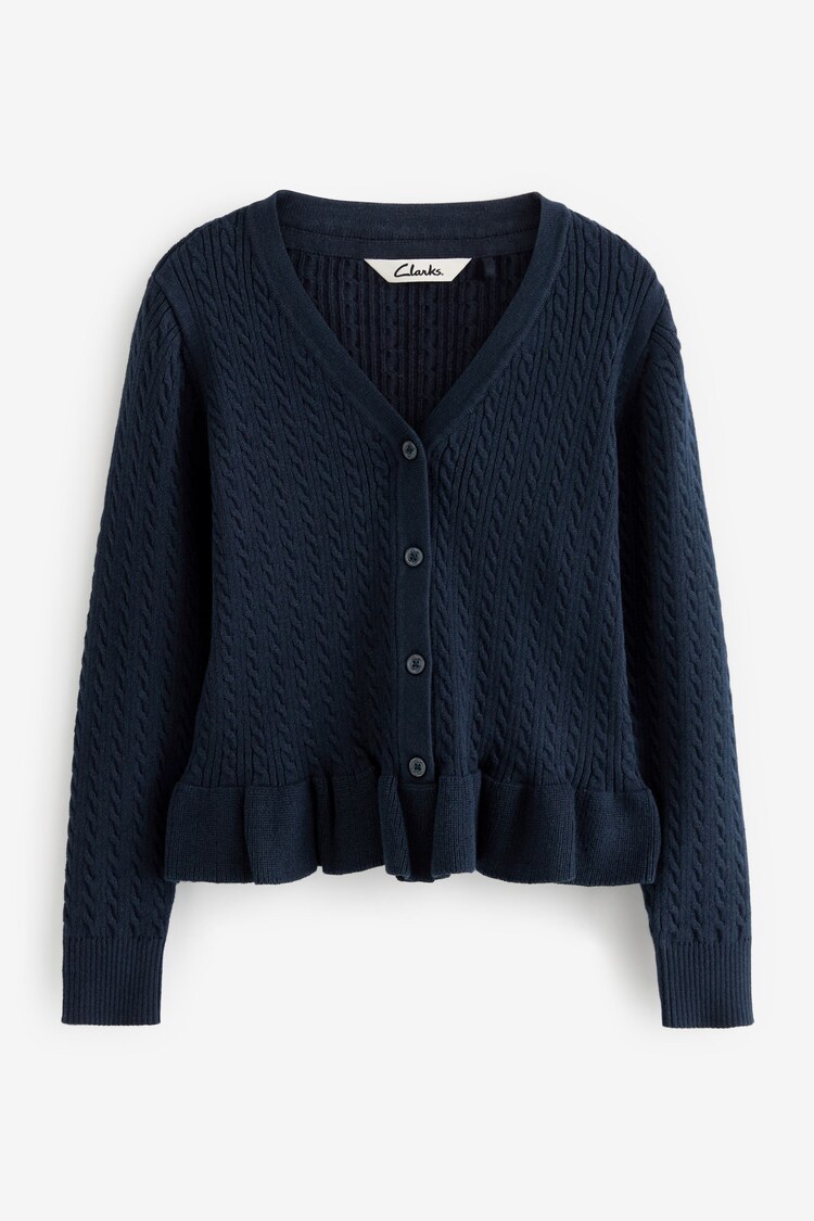 Clarks Navy Girls Cable Knit Frill School Cardigan - Image 1 of 1