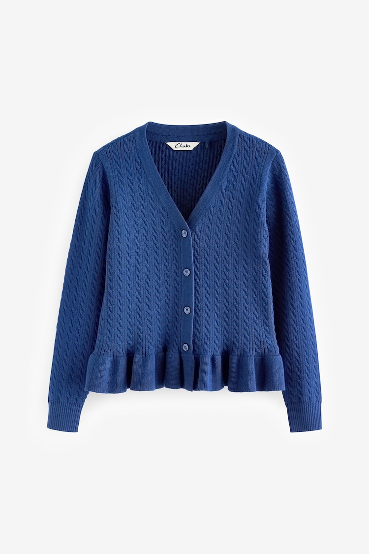 Clarks Blue Girls Cable Knit Frill School Cardigan - Image 1 of 1