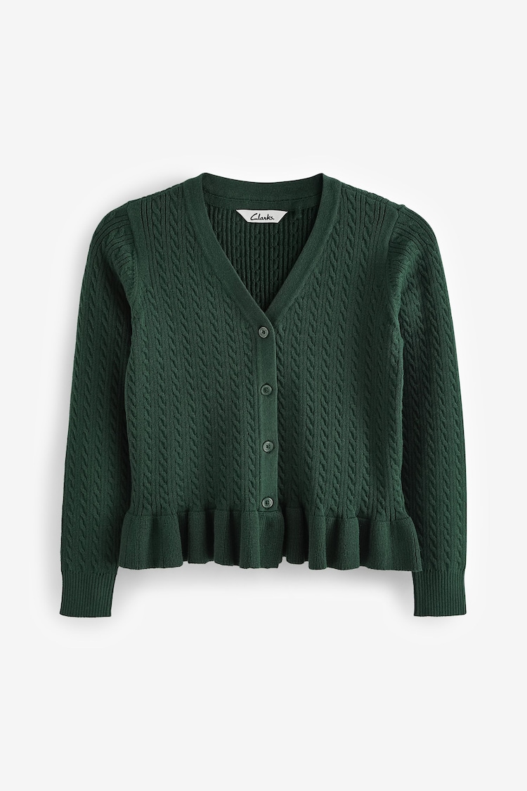 Clarks Green Girls Cable Knit Frill School Cardigan - Image 1 of 1