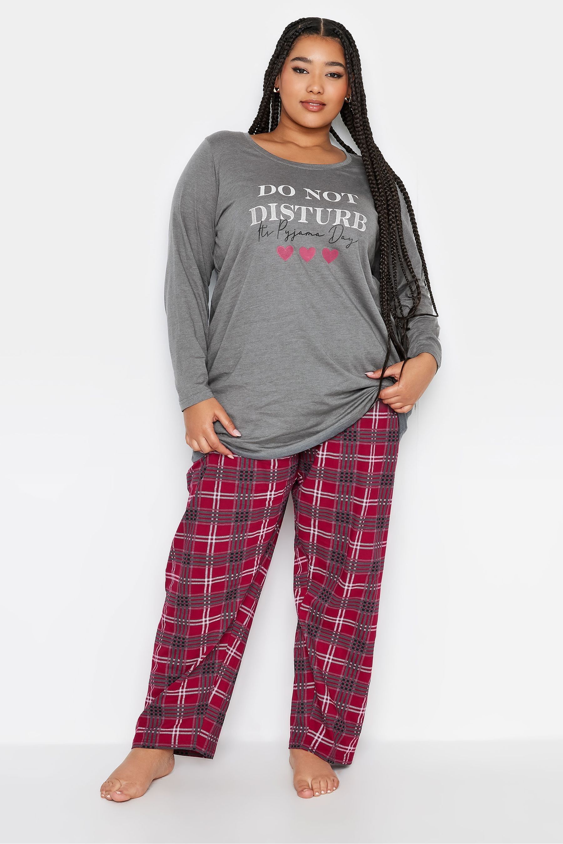 Buy Yours Curve Check Long Sleeve Cuffed Gift Pyjamas Set from Next Ireland