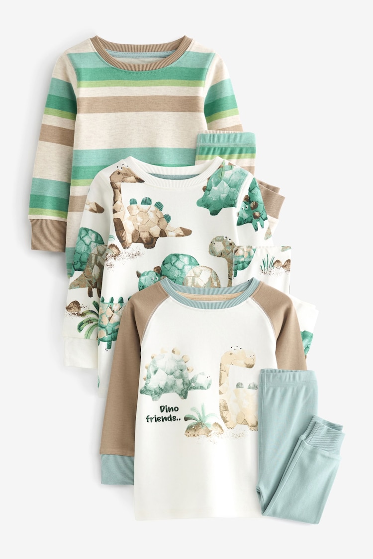 Blue/Ecru Cream Dinosaur Long Sleeve 3 Pack Pyjamas Set (9mths-8yrs) - Image 1 of 1