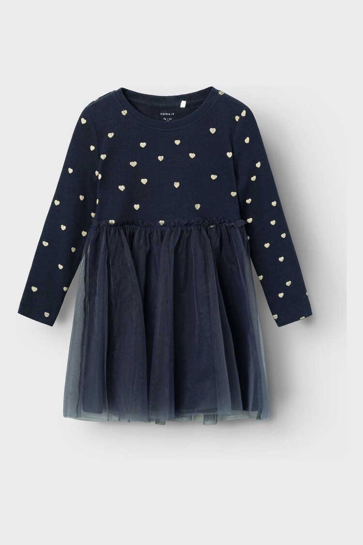 Name It Blue Printed Jersey And Mesh Skater Dress - Image 1 of 1
