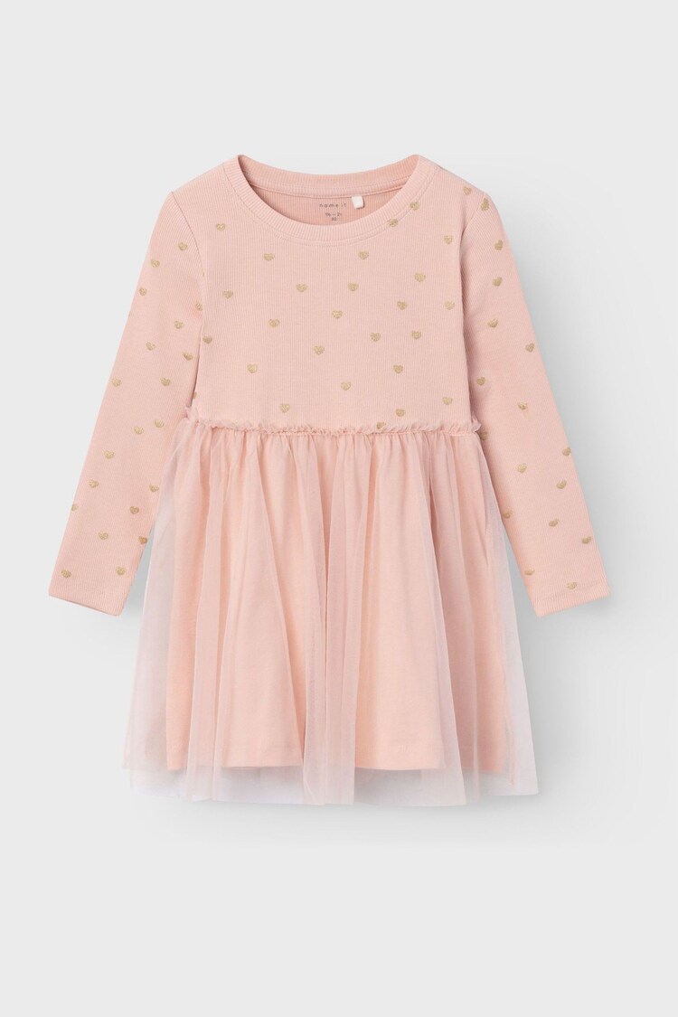 Name It Pink Printed Jersey And Mesh Skater Dress - Image 1 of 1