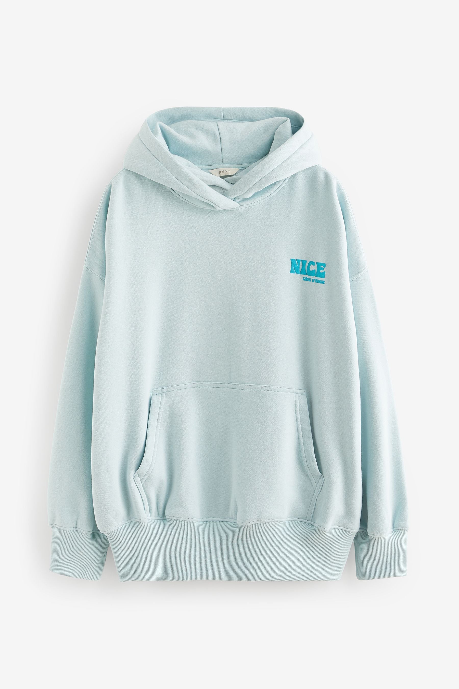Aqua Blue Oversized Relaxed Fit Back Graphic Slogan Longline Hoodie