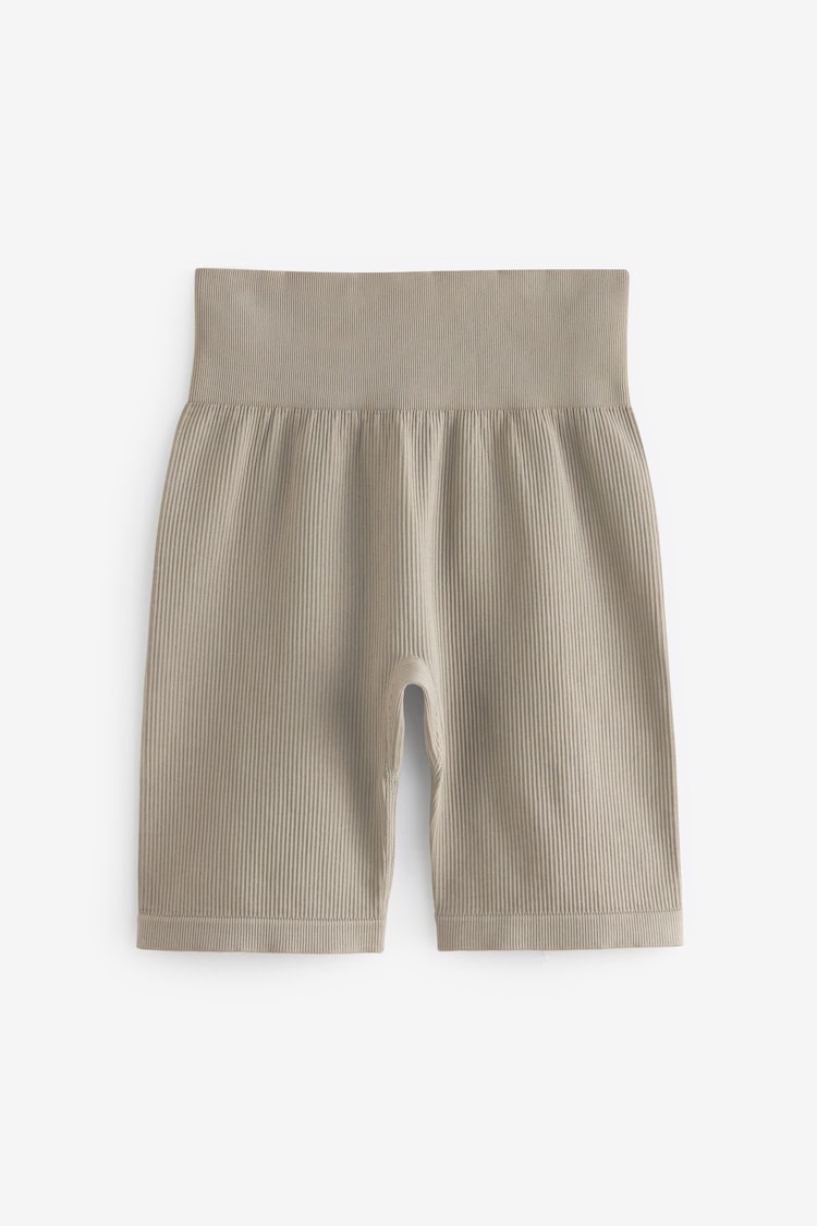 Grey High Waist Ribbed Cycling Shorts - Image 1 of 1