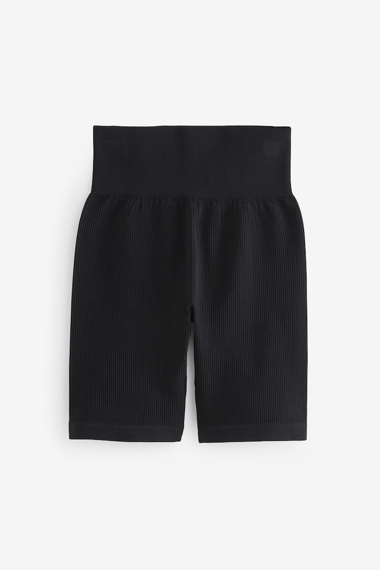 Black High Waist Ribbed Cycling Shorts - Image 1 of 1