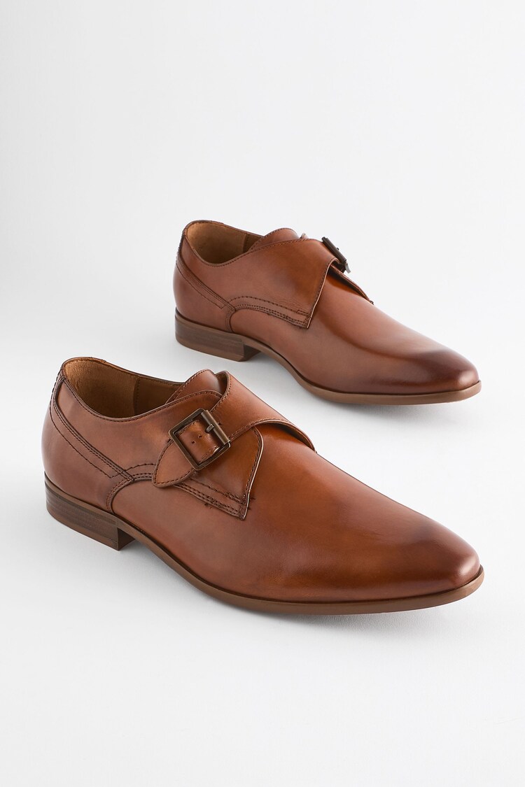Tan Brown Leather Single Monk Shoes - Image 1 of 1