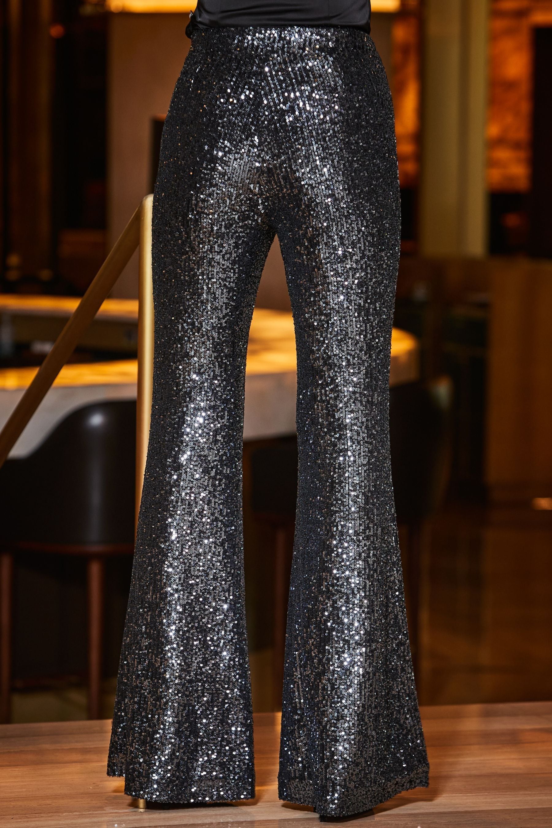 Buy Sosandar Black Sequin Kick Flare Trousers from the Next UK online shop